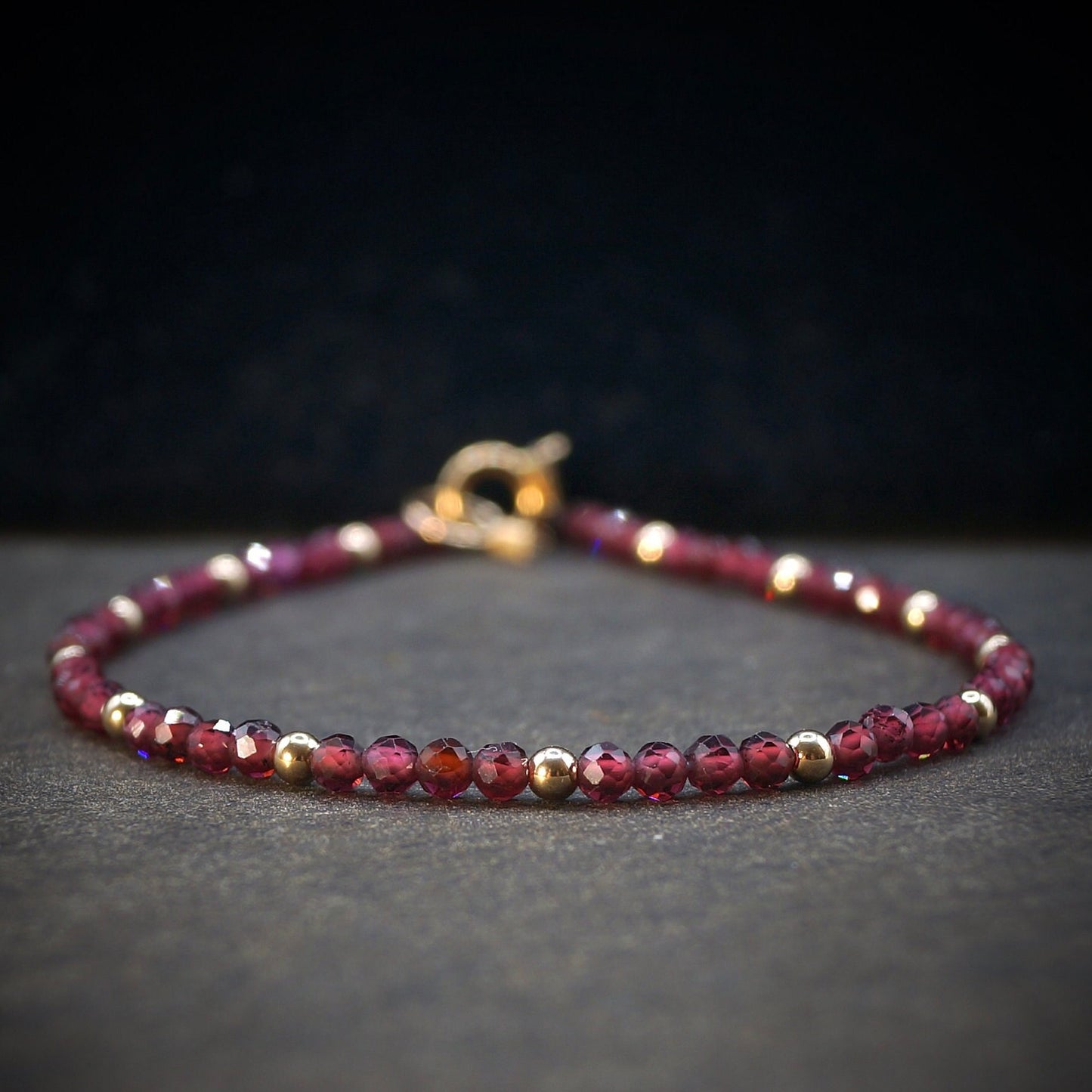 14K Solid Gold: Red Garnet Bead Bracelet | 2.5mm | Sacral Chakra | Root Chakra | Skinny Gemstone | Healing Stone | Delicate | Dainty Jewelry