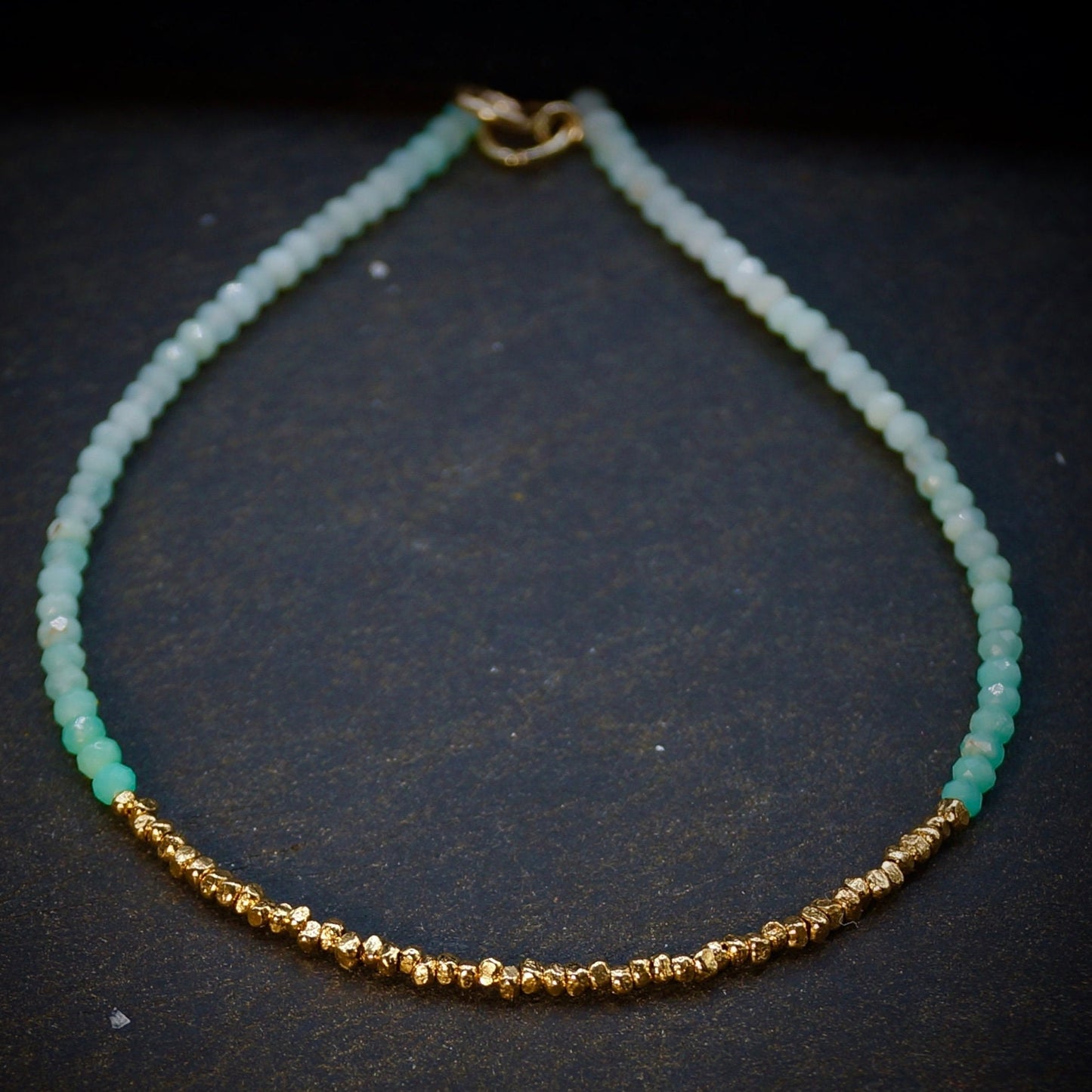 14K Solid Gold & 24K Vermeil : Ombre Chrysoprase Bracelet | 2mm | Apple Green | Boho| Delicate Bracelet | Fine Jewelry | Hill Tribe