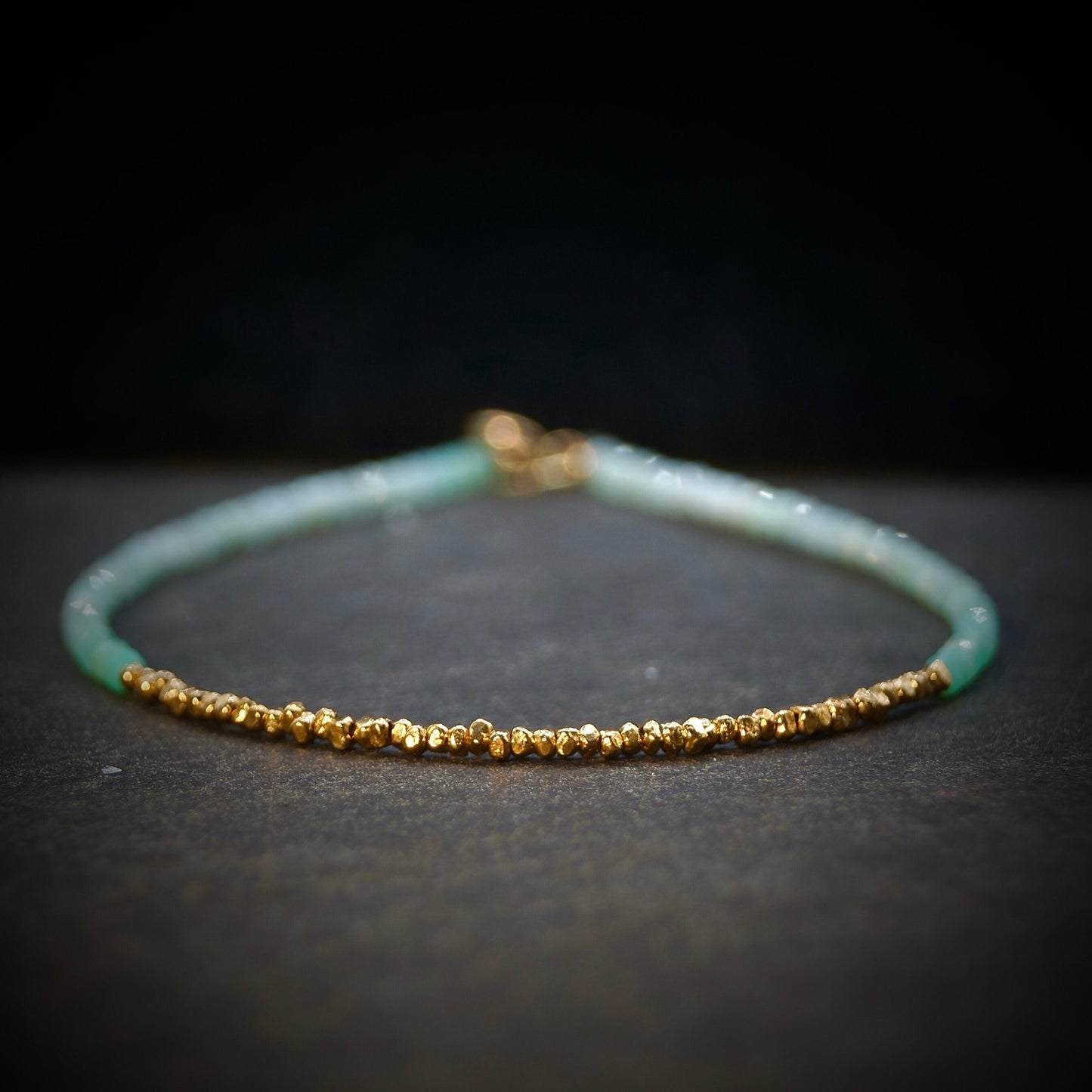 14K Solid Gold & 24K Vermeil : Ombre Chrysoprase Bracelet | 2mm | Apple Green | Boho| Delicate Bracelet | Fine Jewelry | Hill Tribe