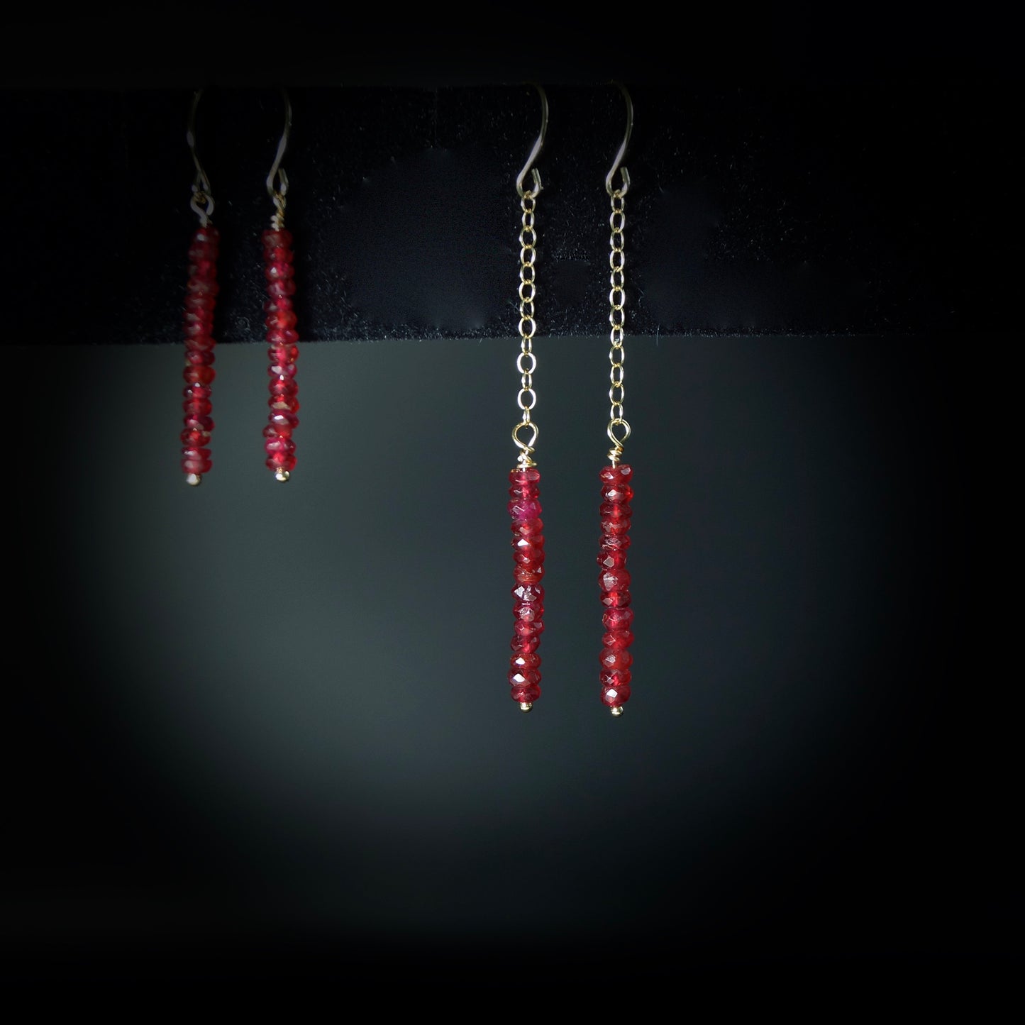 14K Solid Gold: Dainty Ruby Earrings | 2mm | Red Ruby | Dangle | Chain Drop | Long Earrings | Fine Jewelry | July Birthstone