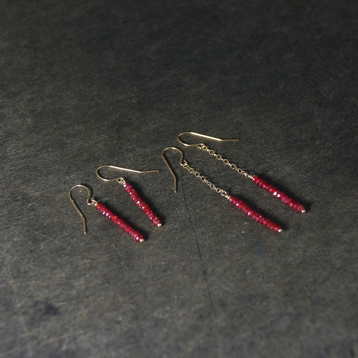 14K Solid Gold: Dainty Ruby Earrings | 2mm | Red Ruby | Dangle | Minimalist | Drop Earrings | Fine Jewelry | July Birthstone