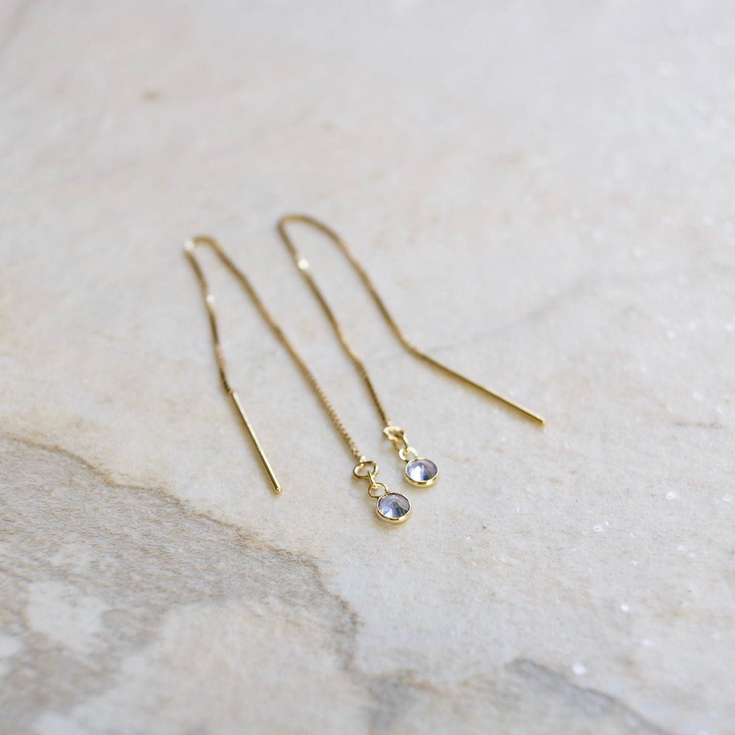 14K Solid Gold: Tanzanite Earrings, Threader Earrings, Long Box Chain, Dainty, Minimalist , Rare Gemstone, Blue Violet, Fine Jewelry