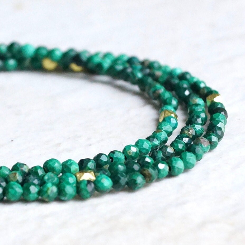 14K Solid Gold: Green Malachite Beaded Bracelet| 2mm | Fine Jewelry | Skinny | Dainty | Delicate | Healing Stone | Power Stone