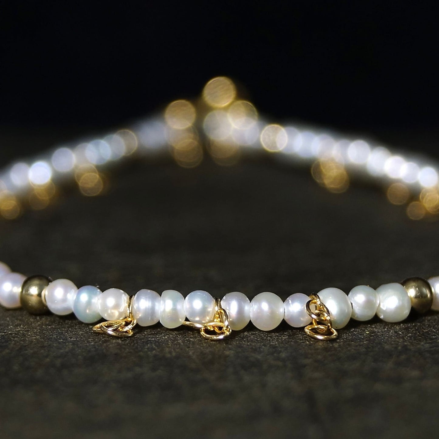 14K Solid Gold: Natural Pearl Bracelet | Fringe Dangle Charm l 2.5mm | Beaded Bracelet | Tiny Seed | Cultured | Skinny |Fine Jewelry | Chain