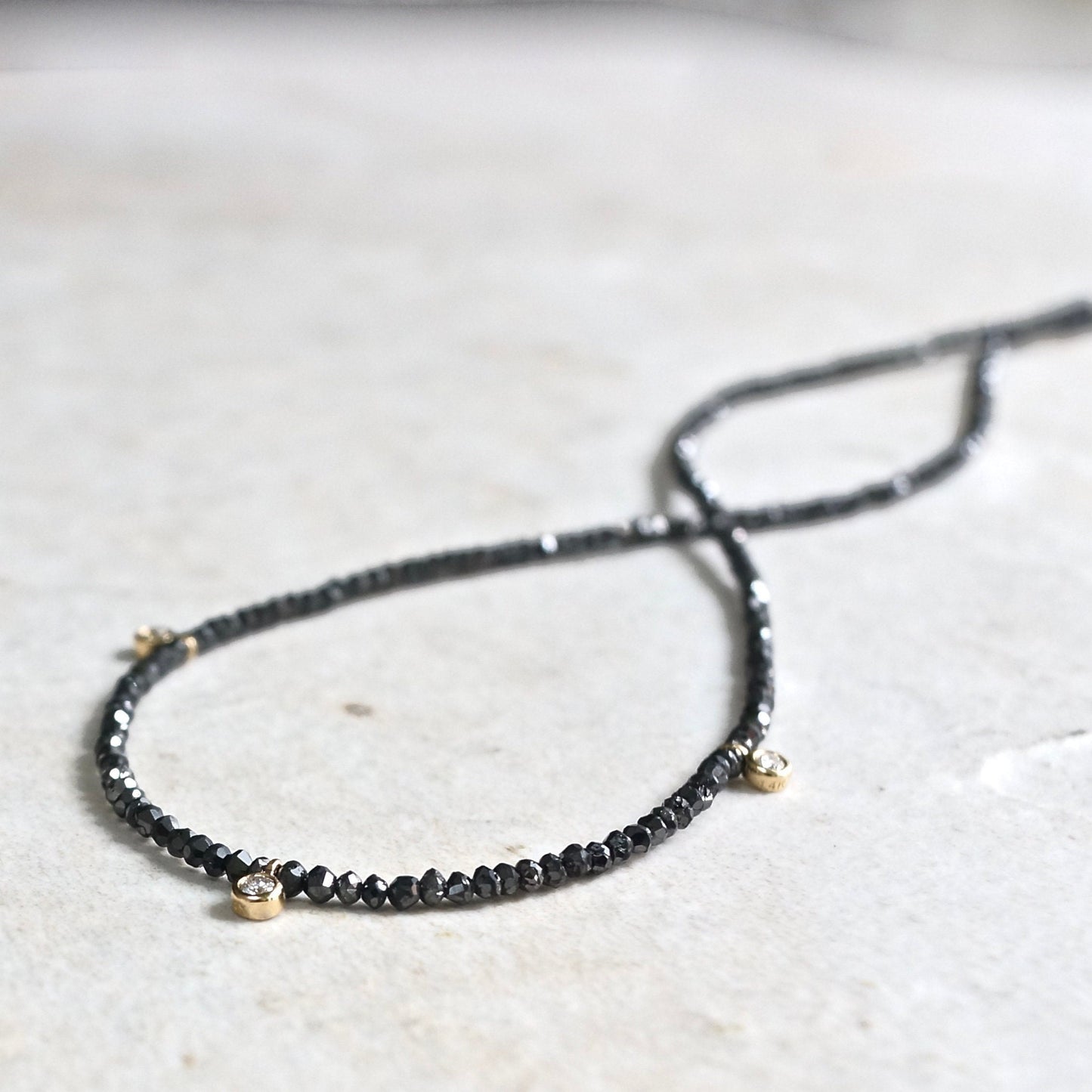 14K Solid Gold: Diamond Necklace, Black Diamond, White Diamond | Real Natural Genuine Diamond | Skinny Layering | Tiny | Dainty | Delicate