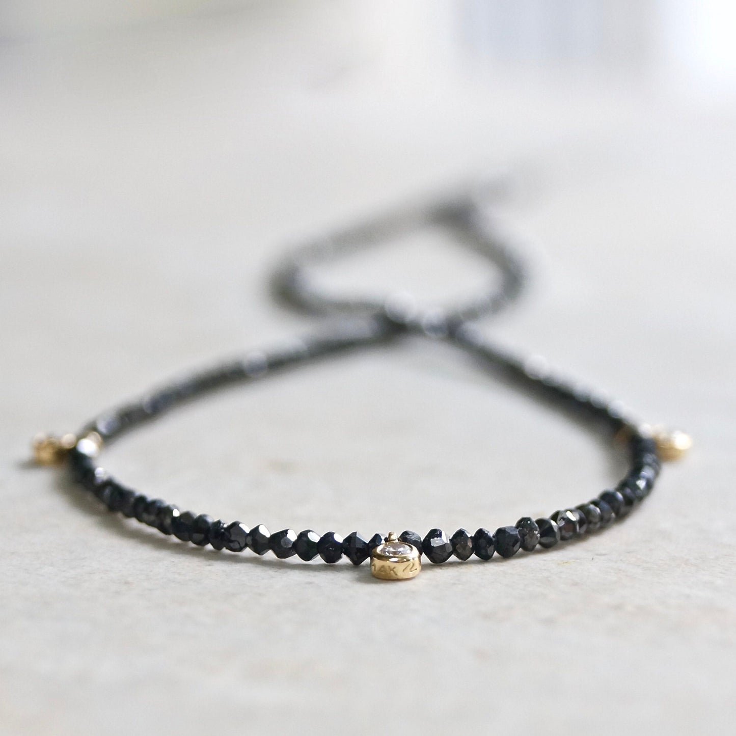 14K Solid Gold: Diamond Necklace, Black Diamond, White Diamond | Real Natural Genuine Diamond | Skinny Layering | Tiny | Dainty | Delicate