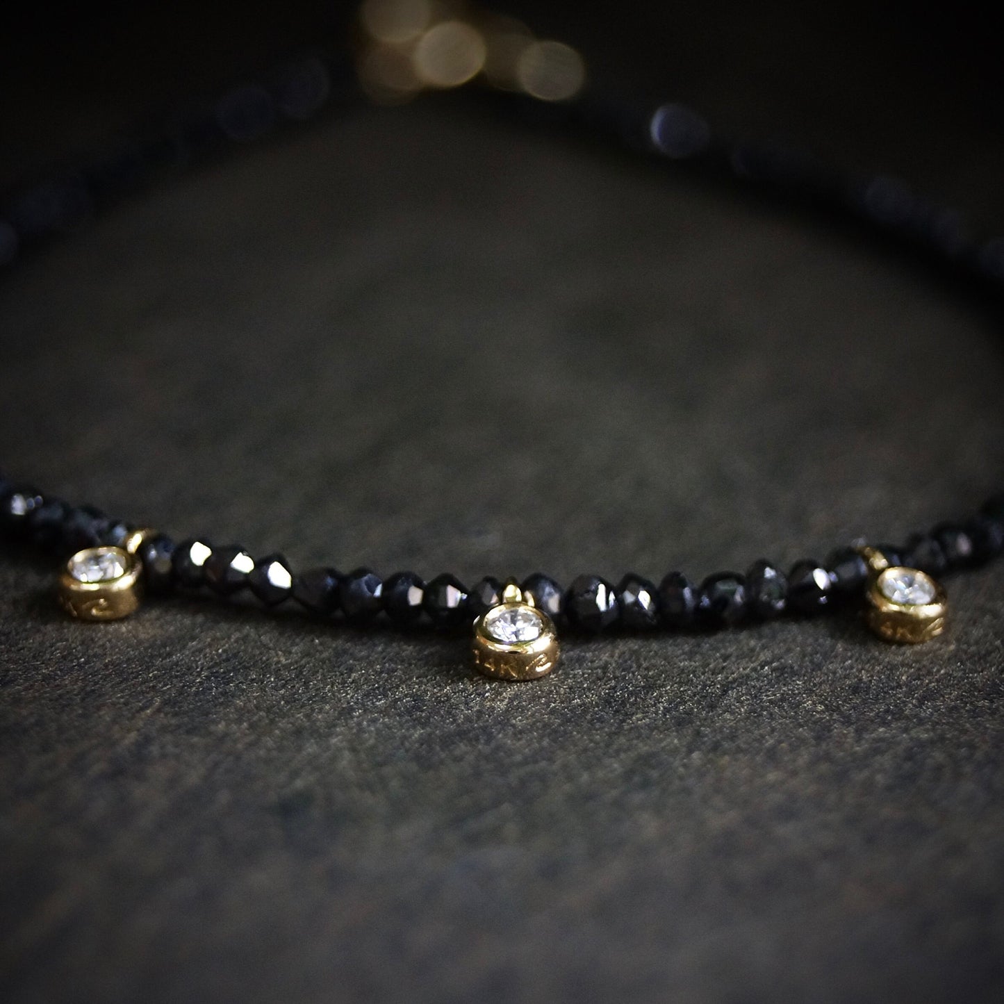 14K Solid Gold: Black & White Diamond Bracelet | Dainty | Delicate | Beaded Stacking Bracelet | April Birthstone | Real Natural Genuine