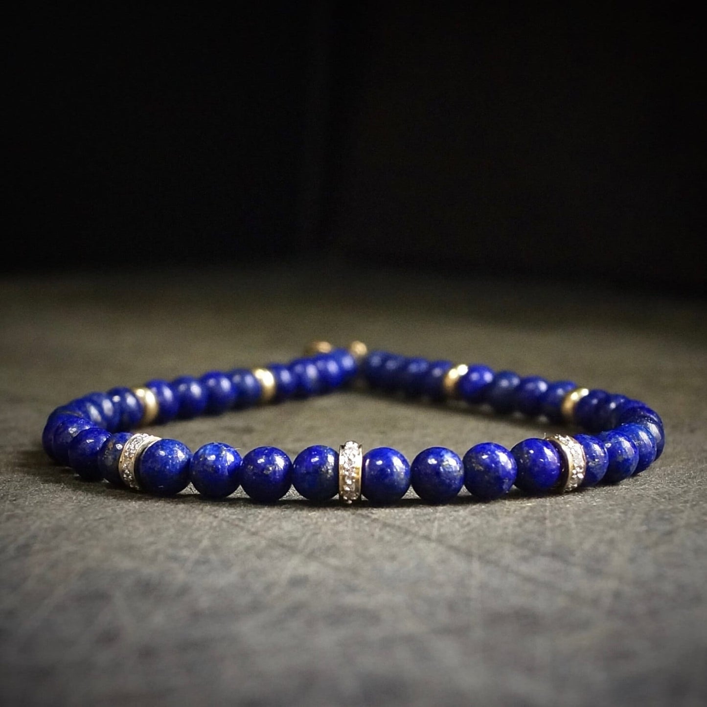 14K: Diamond Spiritual Bead Bracelet | 4mm |  Diamond | Lapis Lazuli | Bead Bracelet | Navy Blue Gemstone | Fine Jewelry | For Him