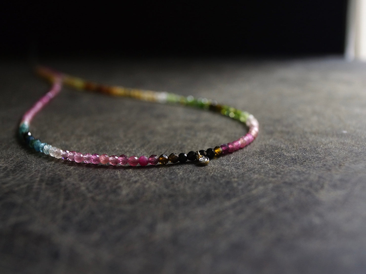 14K: Diamond & Tourmaline Necklace| 2.5mm | Pink |Watermelon Tourmaline |Bead Gemstone |Rainbow Multi Color | Fine Jewelry