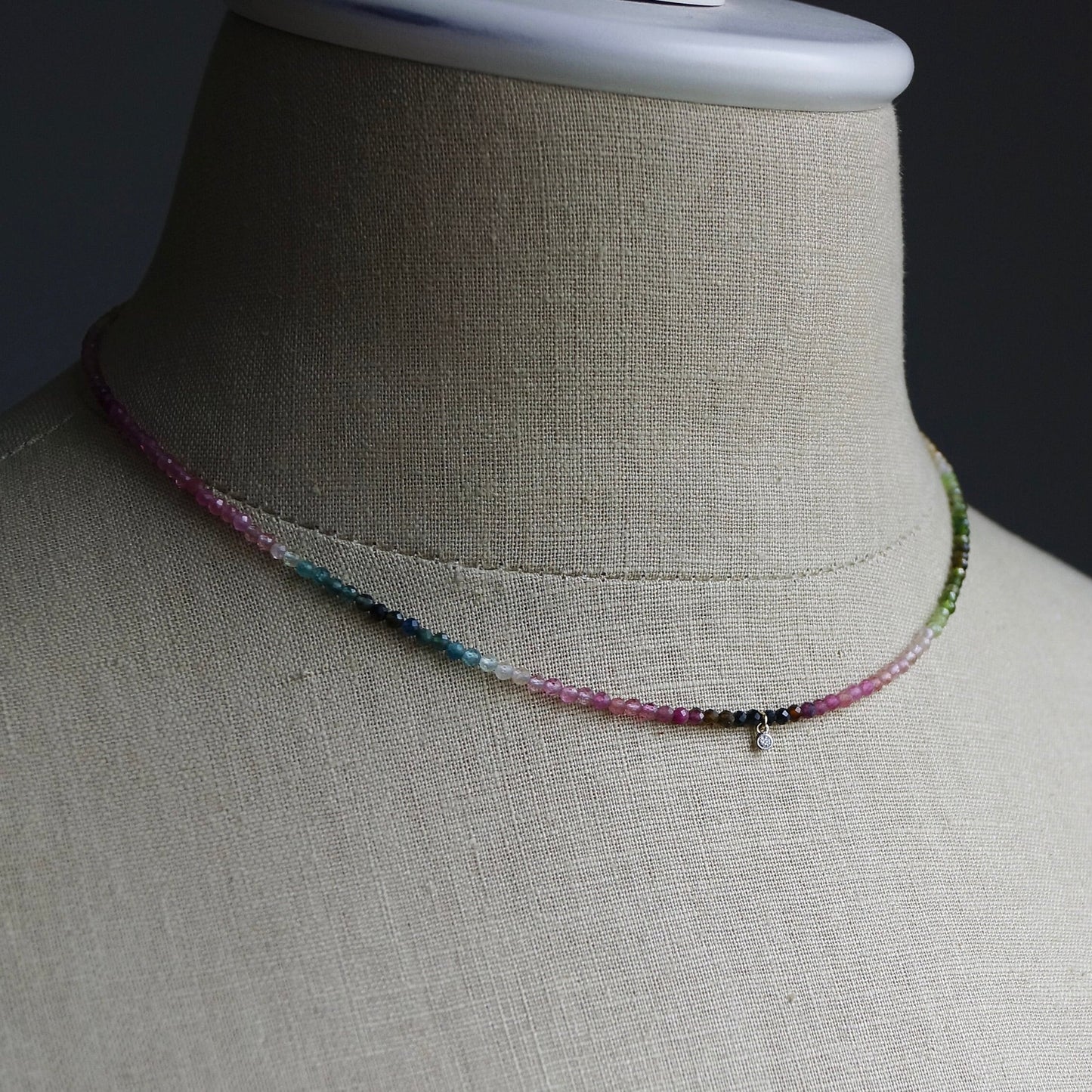 14K: Diamond & Tourmaline Necklace| 2.5mm | Pink |Watermelon Tourmaline |Bead Gemstone |Rainbow Multi Color | Fine Jewelry