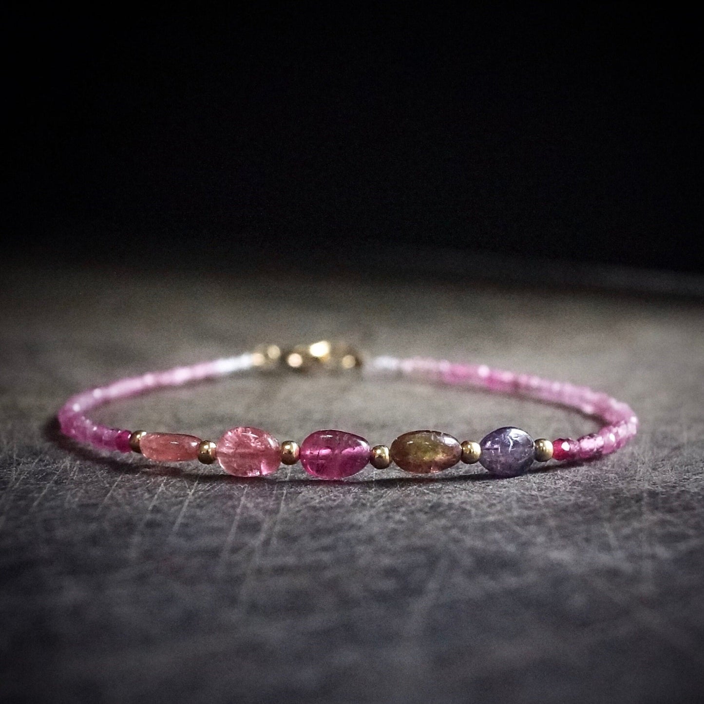 14K: Ombre Tourmaline Bead Bracelet| multi Colored| Rainbow Tourmaline| Fine Jewelry