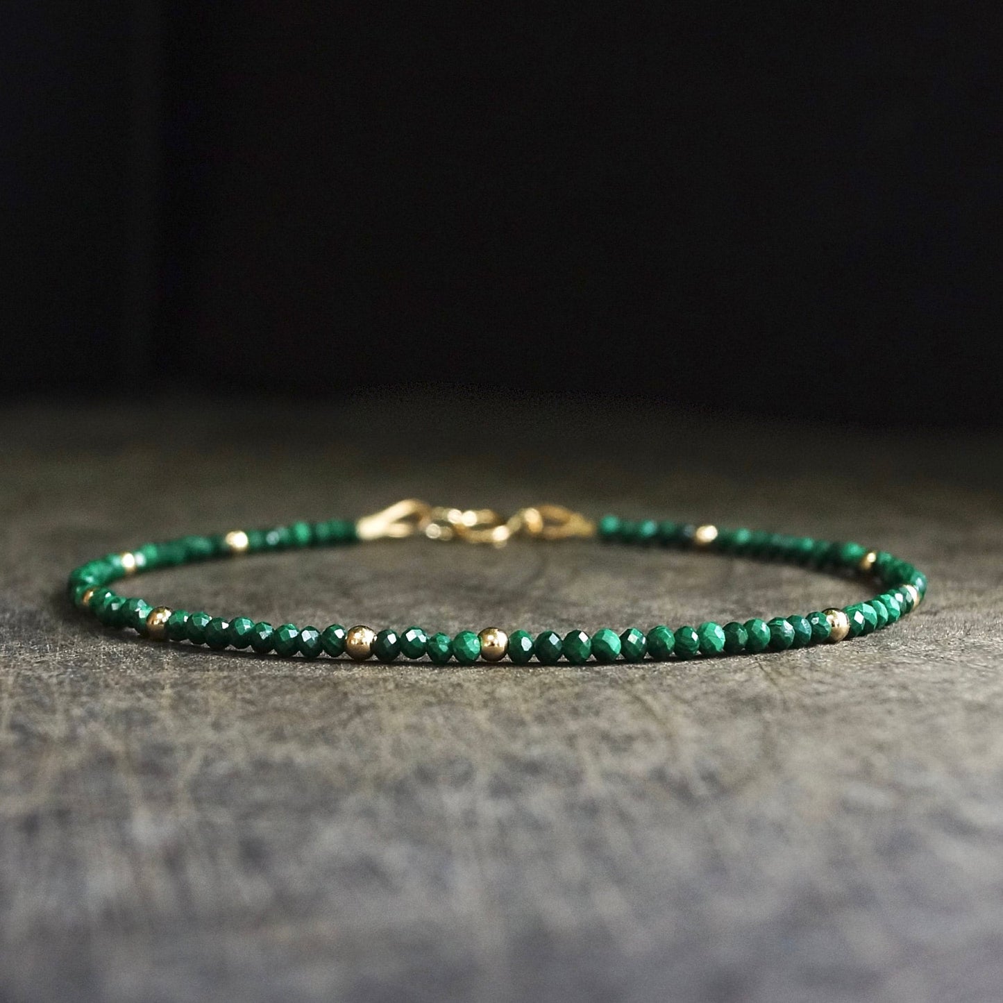 14K Solid Gold: Green Malachite Beaded Bracelet| 2mm | Fine Jewelry | Skinny | Dainty | Delicate | Healing Stone | Power Stone