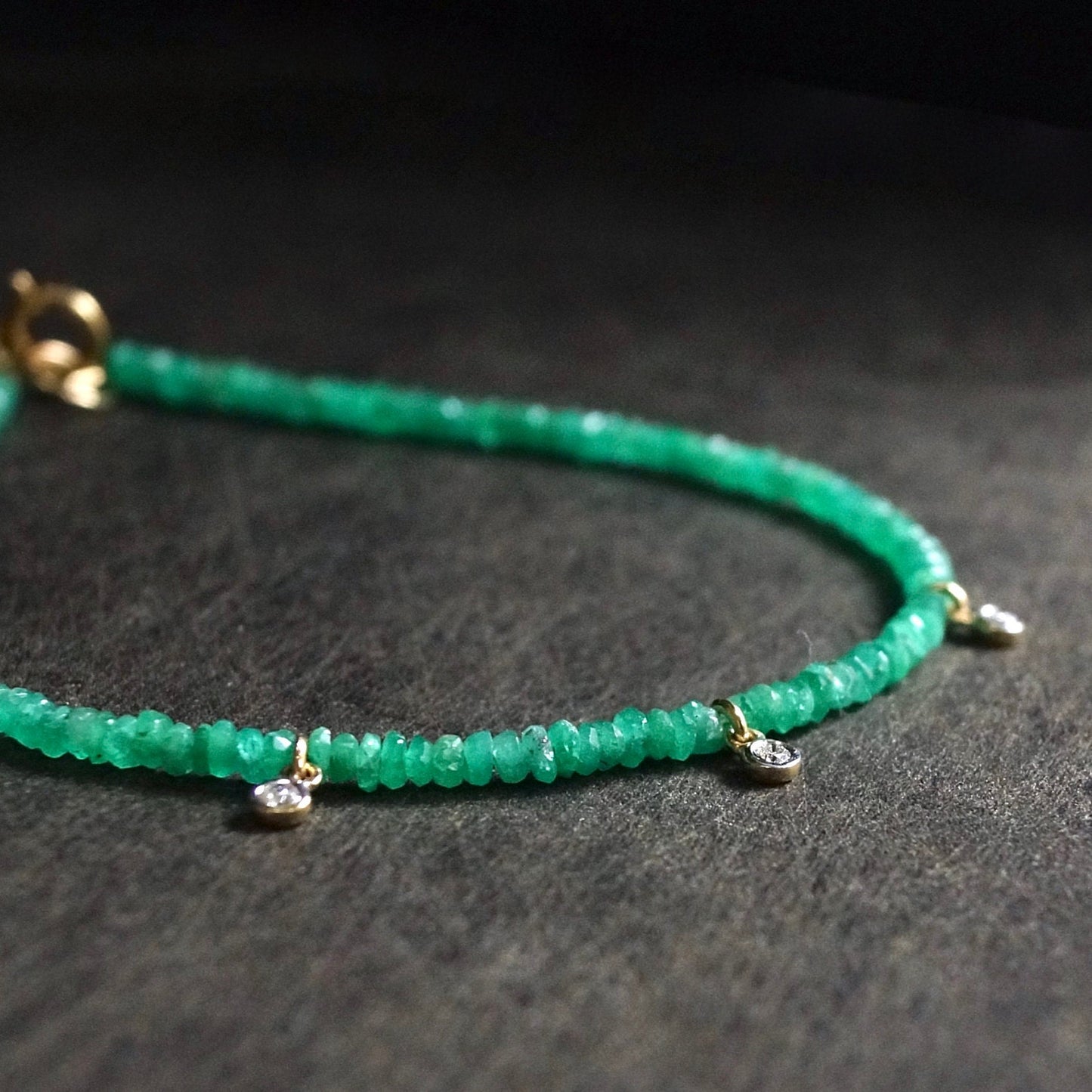 14K: Natural Diamond & Emerald Bead Bracelet| Colombian Emerald| Real Natural Emerald| May Birthstone| Green| Anniversary Gift For Her