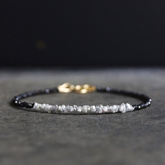 14K Solid Gold| Dainty Raw Grey Diamond Bracelet| Rough Diamonds| April Birthstone| Stacking Bracelet| Boho