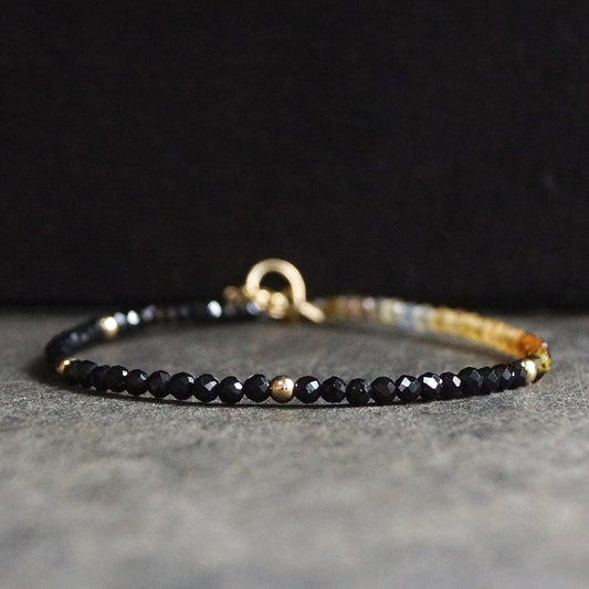 14K Solid Gold: Black Tourmaline Bead Bracelet | 2.5mm | Ombre | Brown | Ocher | Skinny Gemstone | Healing Stone | Chakra