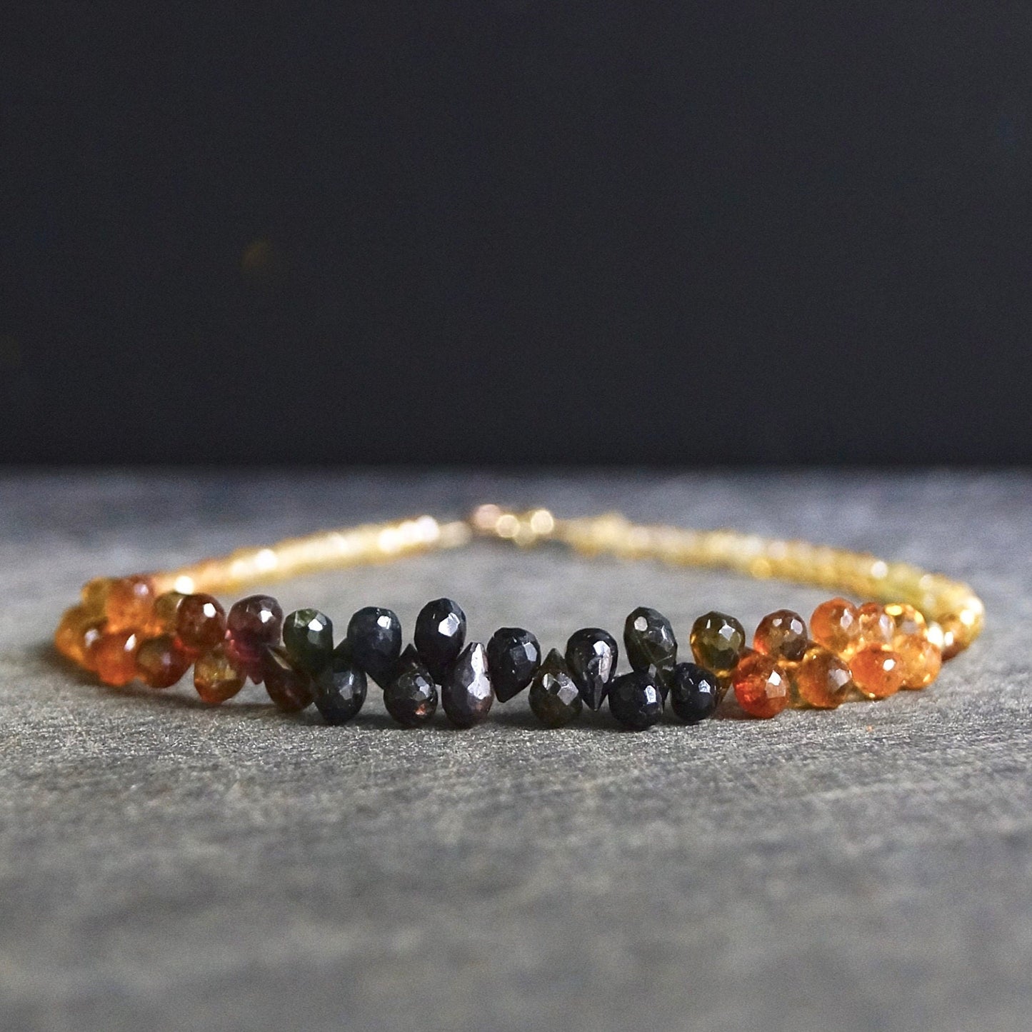 14K Solid Gold: Ombre Tourmaline Bracelet, Black & Brown, Shaded Multicolor Tourmaline, Layered Bracelet, Smoky, Fine Jewelry