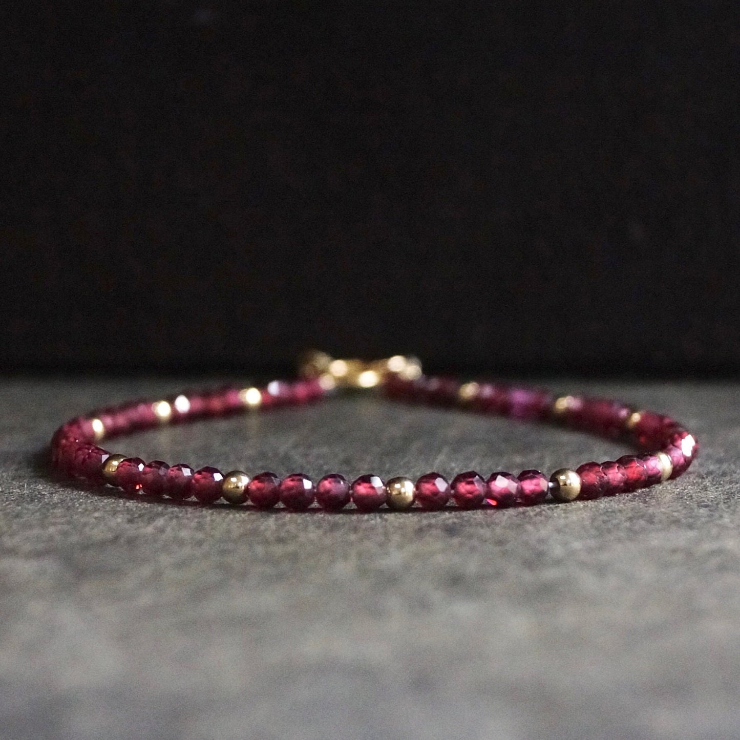 14K Solid Gold: Red Garnet Bead Bracelet | 2.5mm | Sacral Chakra | Root Chakra | Skinny Gemstone | Healing Stone | Delicate | Dainty Jewelry