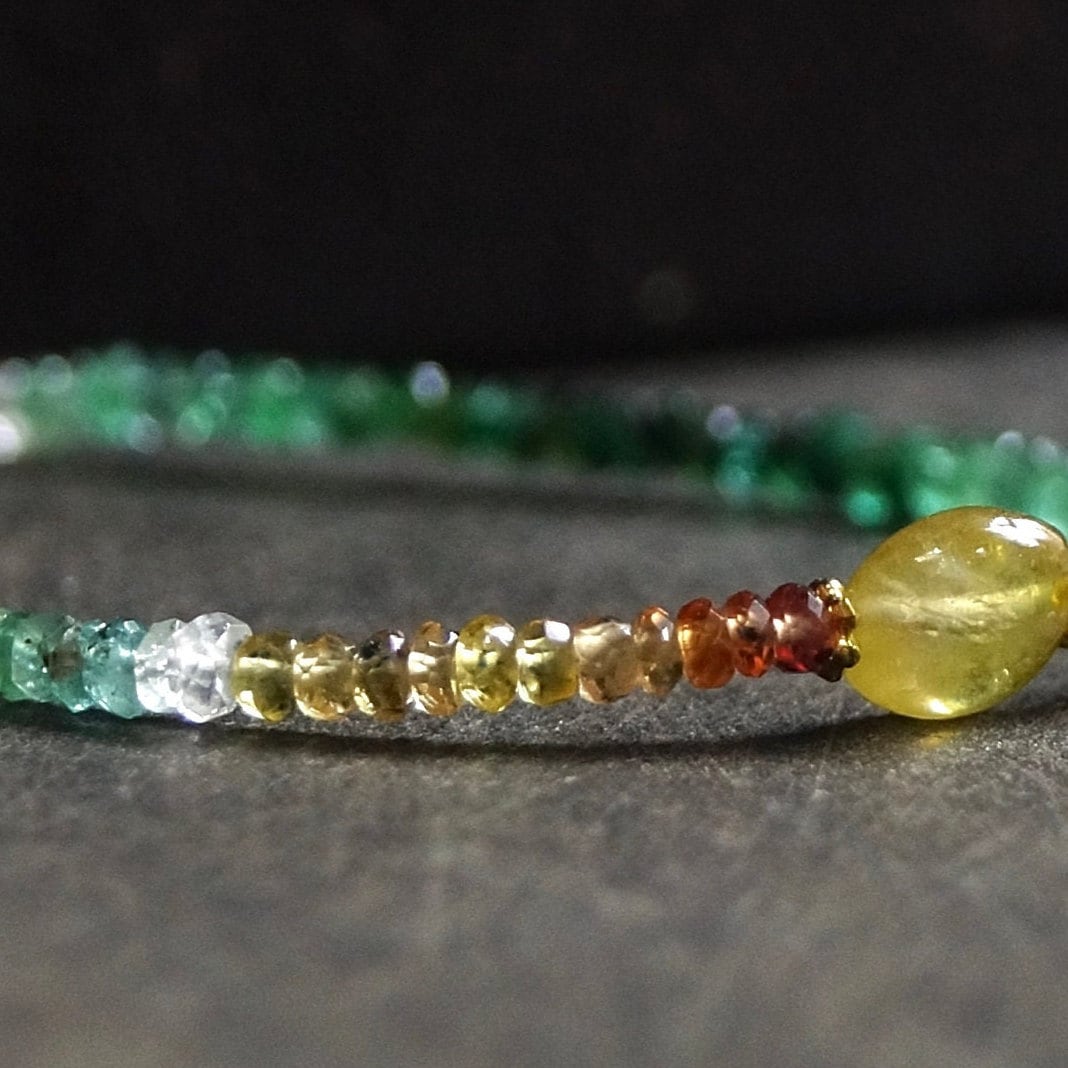 14K Solid Gold: Emerald Bracelet| Sapphire Bracelet| 2.5mm| Yellow Sapphire| Ombre Sapphire Jewelry| Natural Emerald| Green Yellow