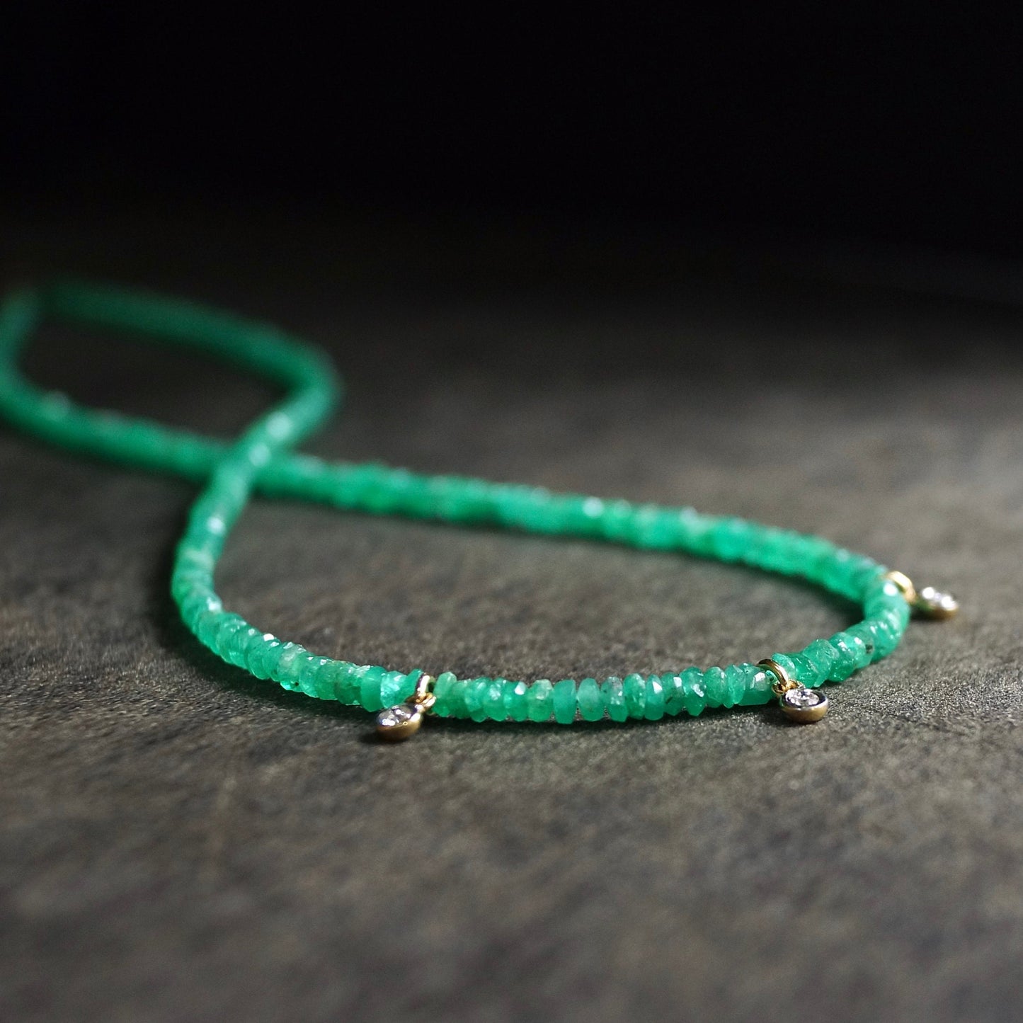 14K Solid Gold: Diamond & Emerald Necklace| 2 - 2.5 mm | Colombian Emerald| Natural Diamond Charm| Natural Green Emerald