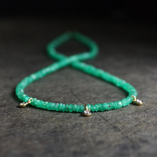 14K Solid Gold: Diamond & Emerald Necklace| 2 - 2.5 mm | Colombian Emerald| Natural Diamond Charm| Natural Green Emerald