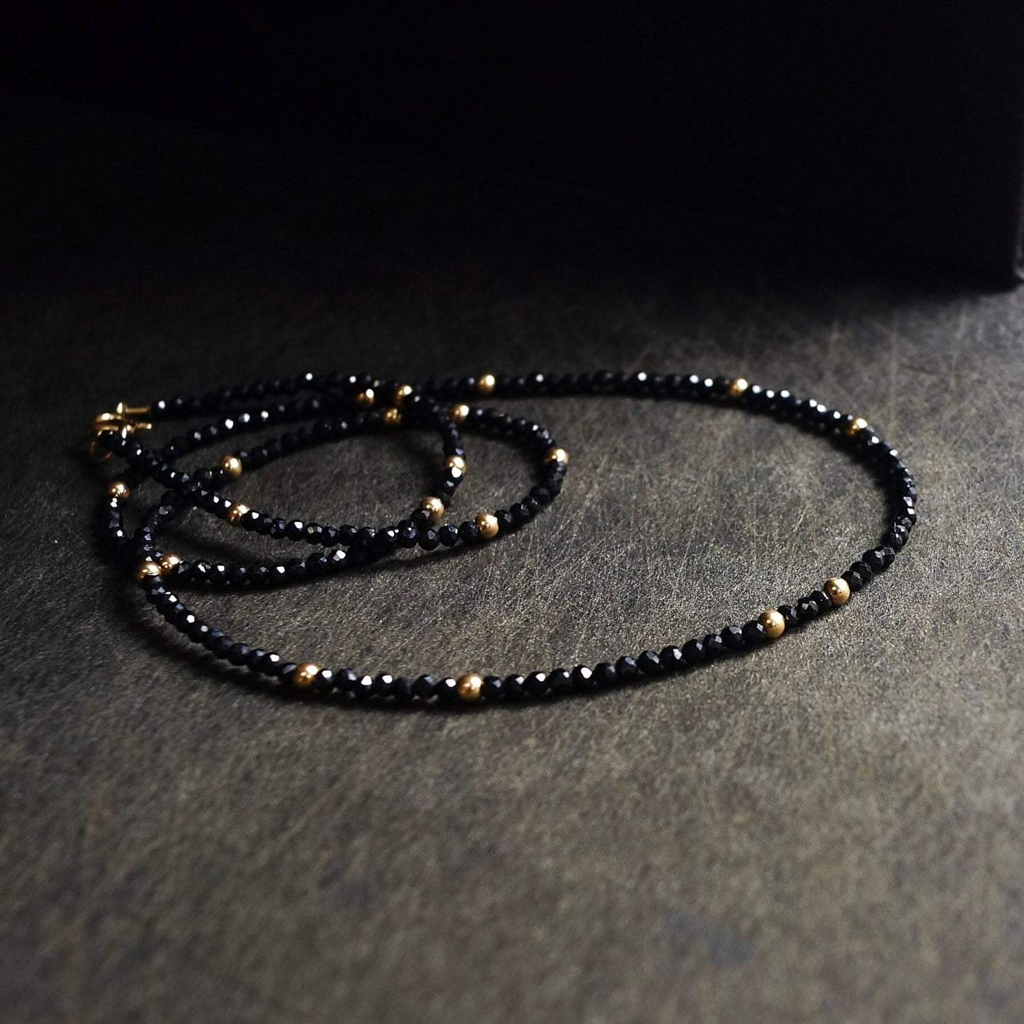 14K Solid Gold: Black Spinel Bead Necklace| 2mm| Spiritual Necklace| Mangalsutra| Choker| Black and Gold