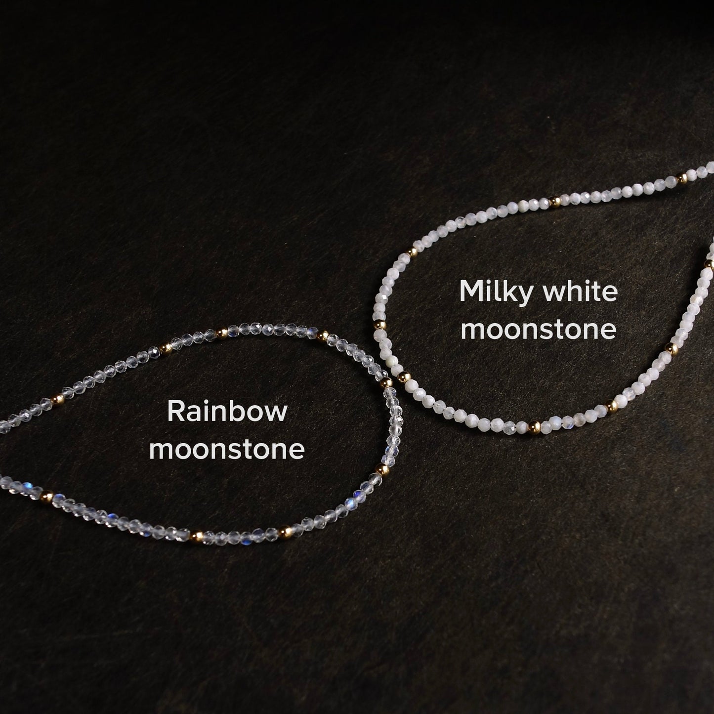 14K Solid Gold: Rainbow Moonstone Bead Bracelet | 2mm | Skinny | Blue Flush Gemstone | Healing Stone