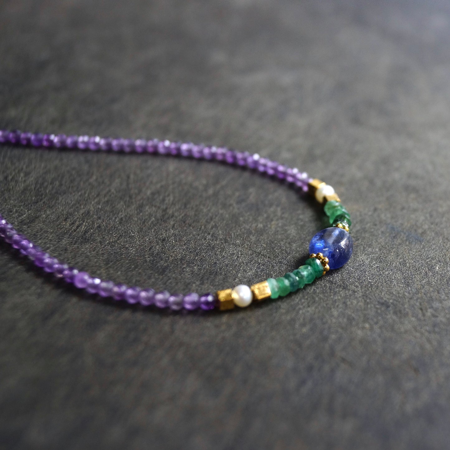 14K Solid Gold & 24K Vermeil: Amethyst Bead Bracelet| Emerald| Sapphire| Green| Blue| Boho| Bohemian| February Birthstone