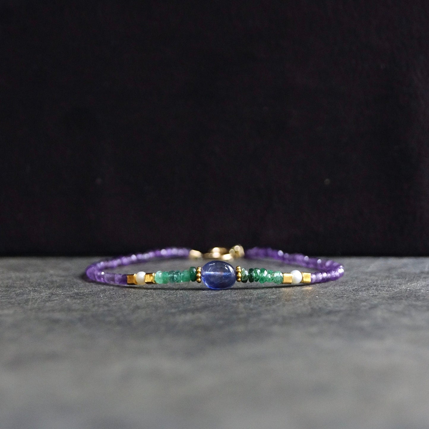 14K Solid Gold & 24K Vermeil: Amethyst Bead Bracelet| Emerald| Sapphire| Green| Blue| Boho| Bohemian| February Birthstone