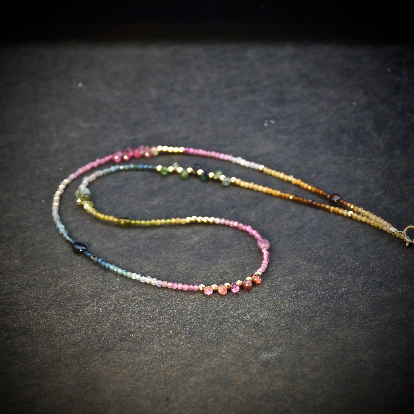 14K: Tourmaline Ombre Bead Necklace| Pink Blue Green| Rainbow Gemstone Bead Necklace| Boho| Bohemian | Multi Color