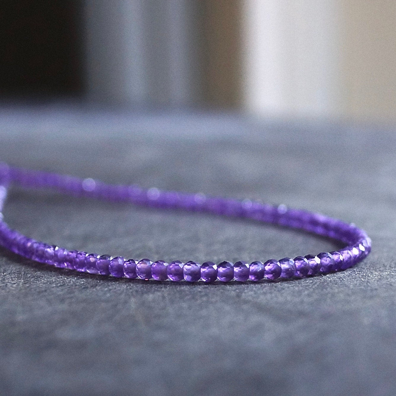 14K Solid Gold: Skinny Amethyst Necklace, Layered Necklace, Choker, Crown Chakra, Healing Stone, Fine Jewelry, Purple