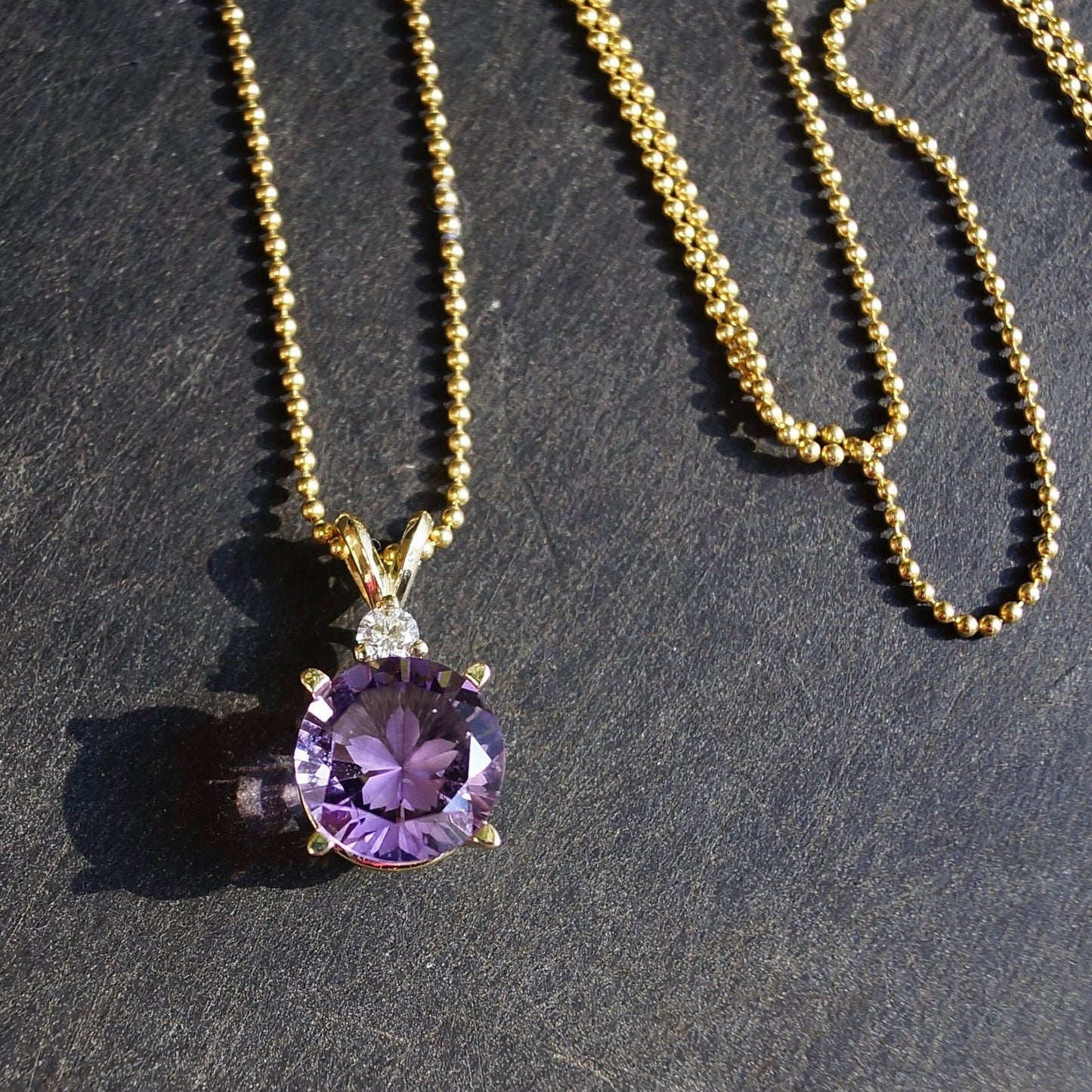 14K Amethyst Pendant| Cherry Blossom| February Birthstone| Carved Gemstone| Artisan| Flower |Rare Find| Fine Jewelry| Solid Gold| Engraved