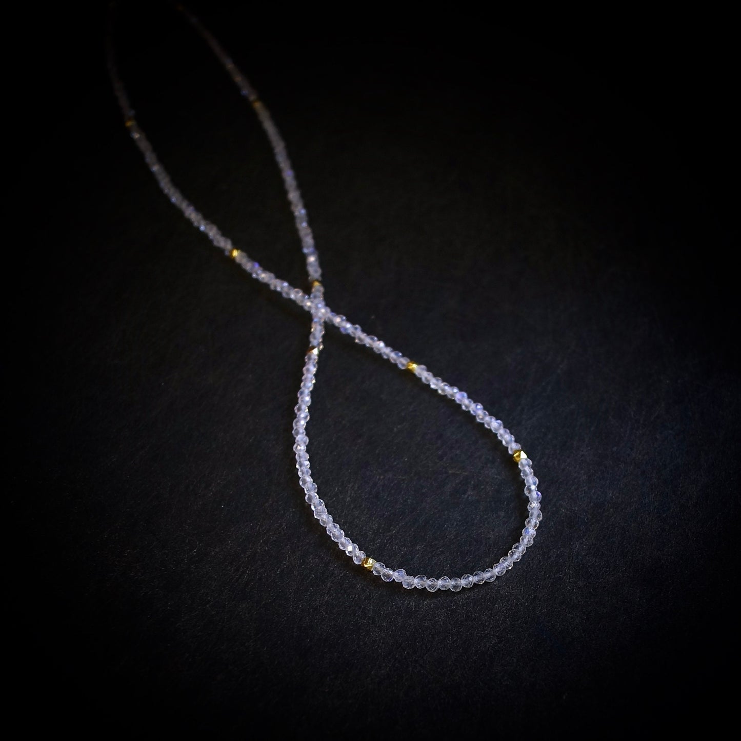 14K Solid Gold: Rainbow Moonstone Beaded Necklace, Crystal Necklace, Ultra Skinny Necklace, Gold Beaded Necklace, Fine Jewelry