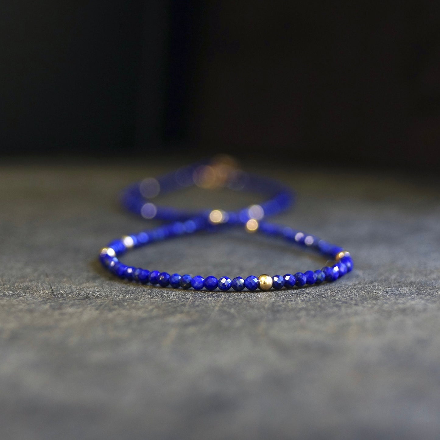 14K Solid Gold: Lapis Lazuli Beaded Necklace, Simple Layer Lapis Choker, Dainty Navy Blue Gemstone Necklace, Fine Jewelry, Minimalist