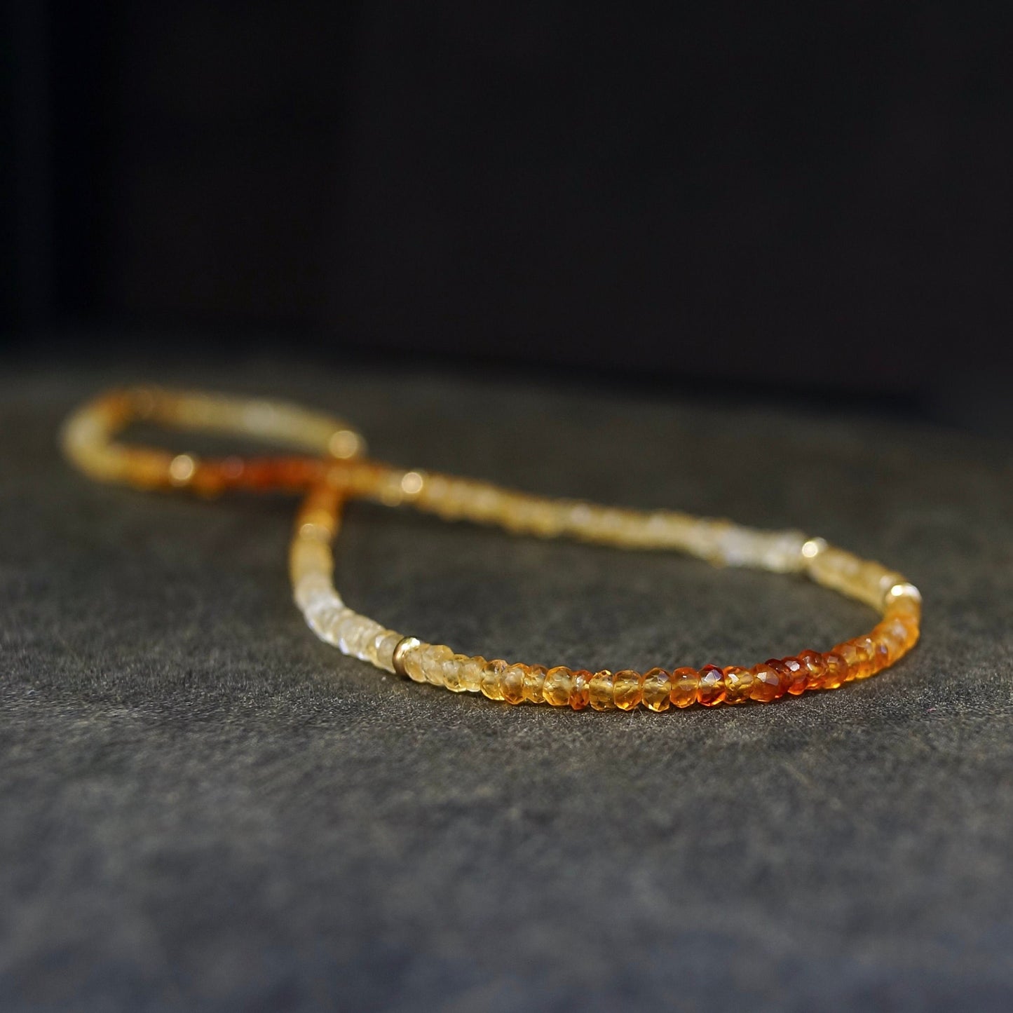 14K Solid Gold: Citrine Beaded Necklace with Gold Beads| 3mm| Ombre Citrine | Shaded | Sacral Chakra | Yellow Gemstone | Fine Jewelry