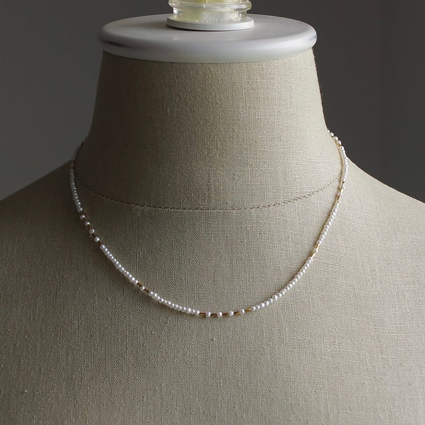 14K Solid Gold and Vermeil: Freshwater Pearl Beaded Necklace, Fine Jewelry, 2.5mm, Small Natural Pearl Necklace