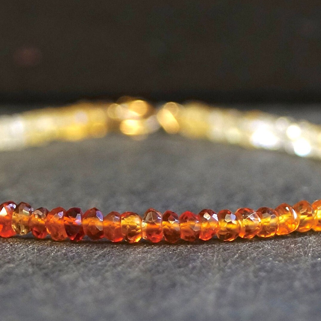 14K Solid Gold: Citrine Bead Bracelet | 3mm | Yellow Citrine | Spiritual Jewelry | Healing Stone | Solar Plexus | Navel Chakra| Ombre