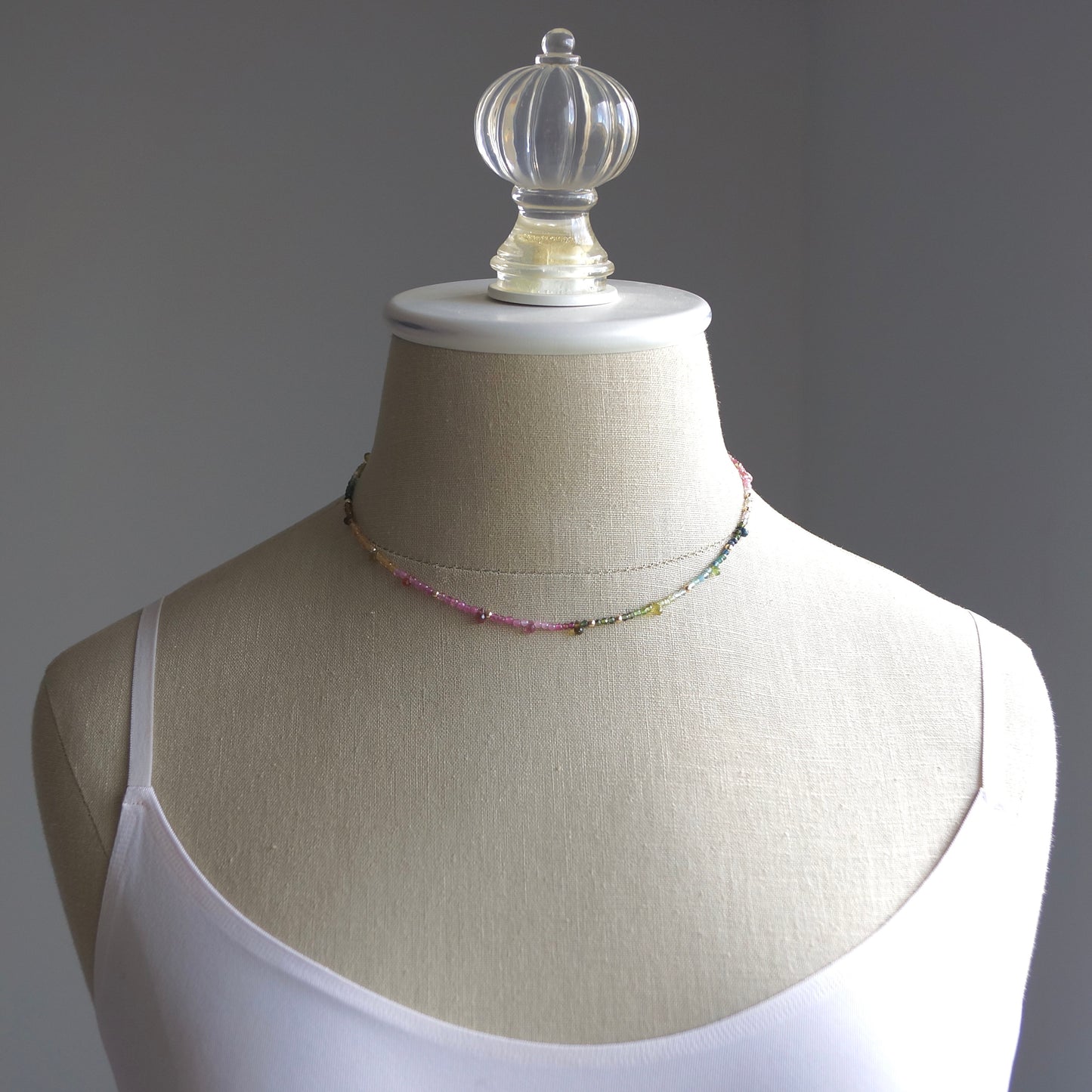 14K: Tourmaline Ombre Bead Necklace| Pink Blue Green| Rainbow Gemstone Bead Necklace| Boho| Bohemian | Multi Color