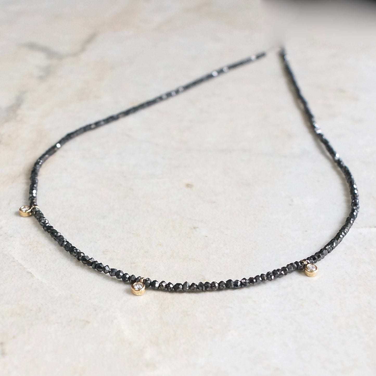 14K Solid Gold: Diamond Necklace, Black Diamond, White Diamond | Real Natural Genuine Diamond | Skinny Layering | Tiny | Dainty | Delicate