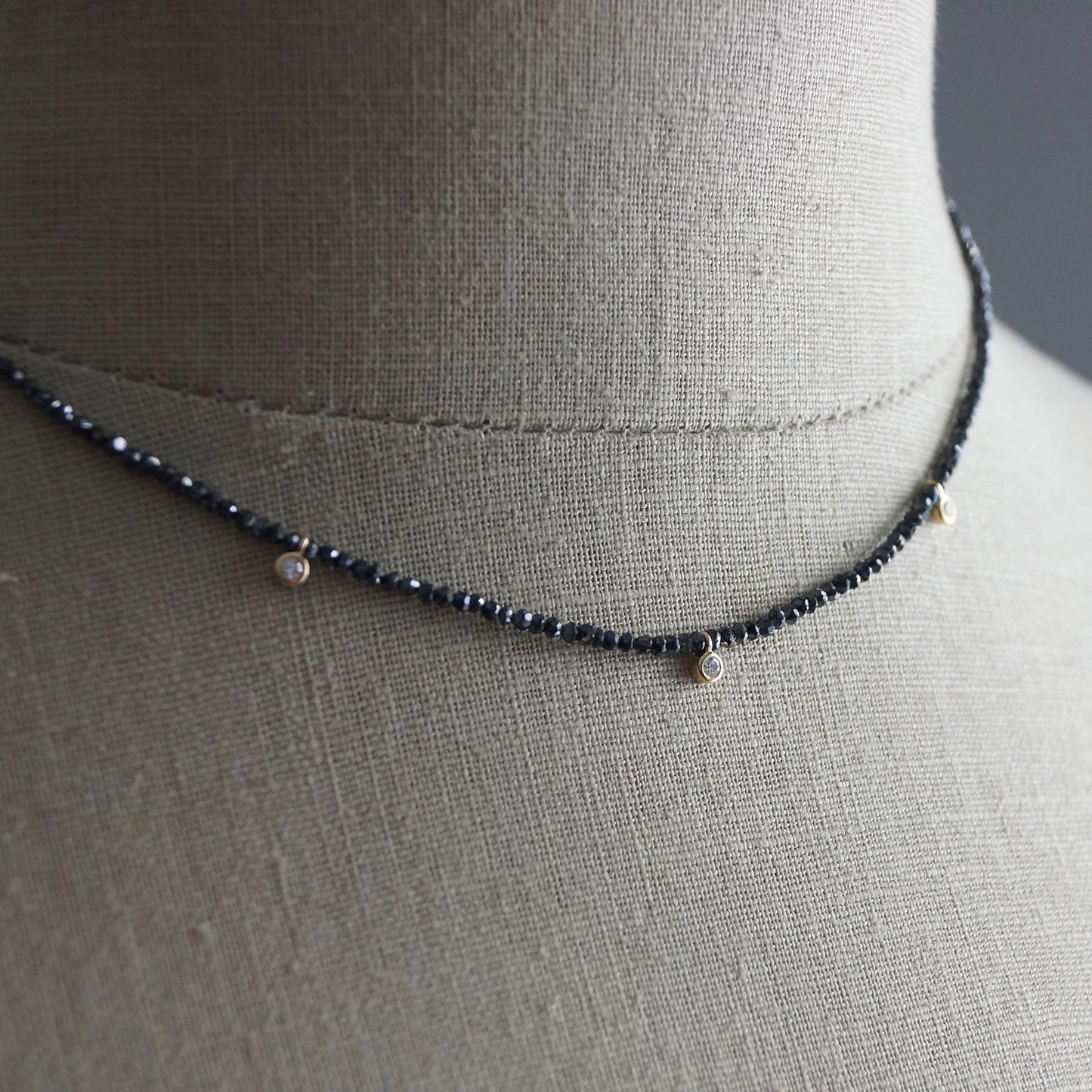 14K Solid Gold: Diamond Necklace, Black Diamond, White Diamond | Real Natural Genuine Diamond | Skinny Layering | Tiny | Dainty | Delicate