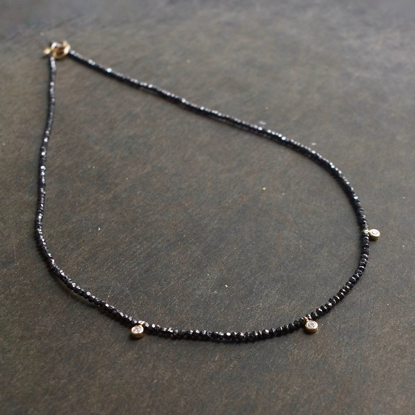 14K Solid Gold: Diamond Necklace, Black Diamond, White Diamond | Real Natural Genuine Diamond | Skinny Layering | Tiny | Dainty | Delicate