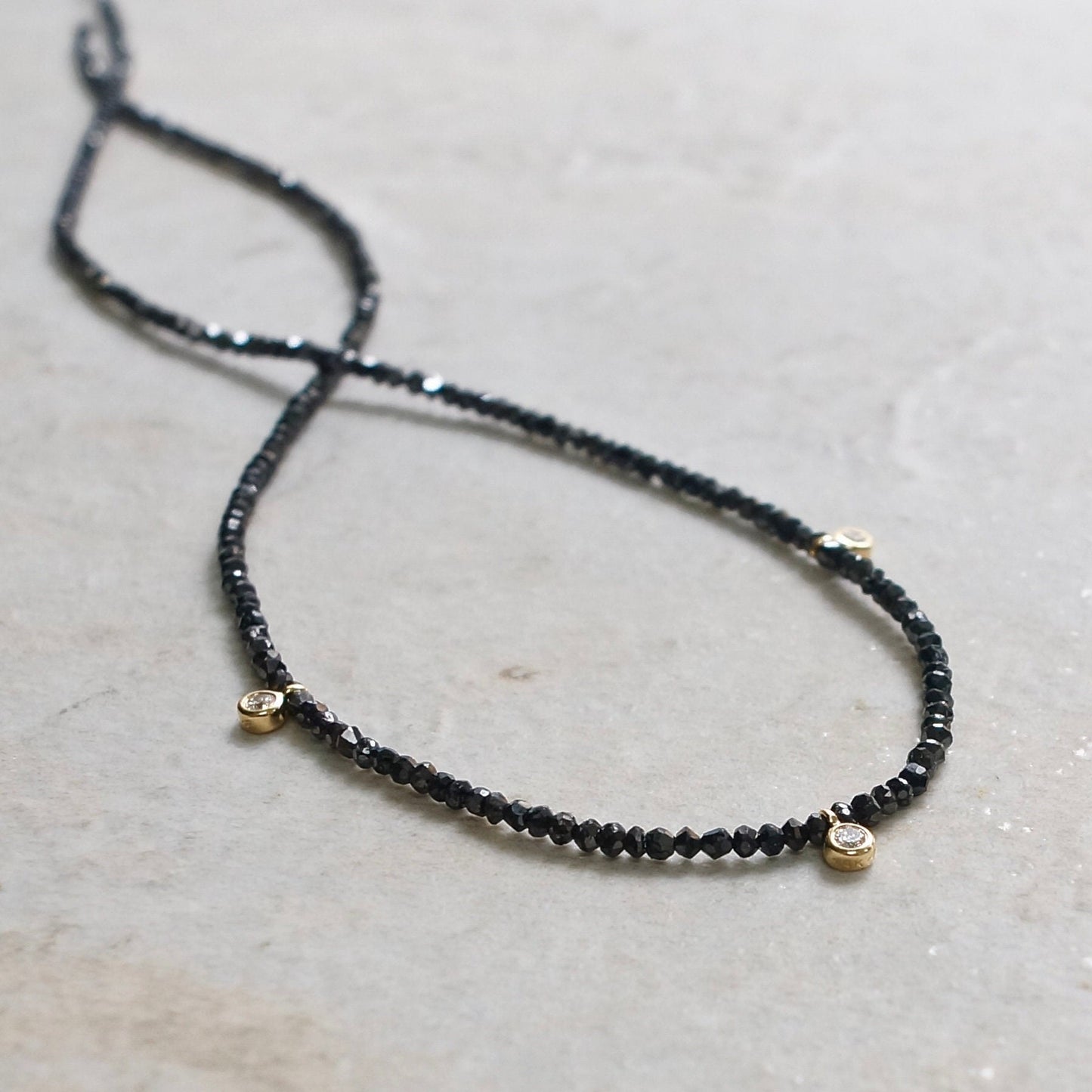 14K Solid Gold: Spiritual Diamond Beads Necklace | Black Diamond | White Diamond | Real Natural Genuine | Protection | Power Stone | Pendant