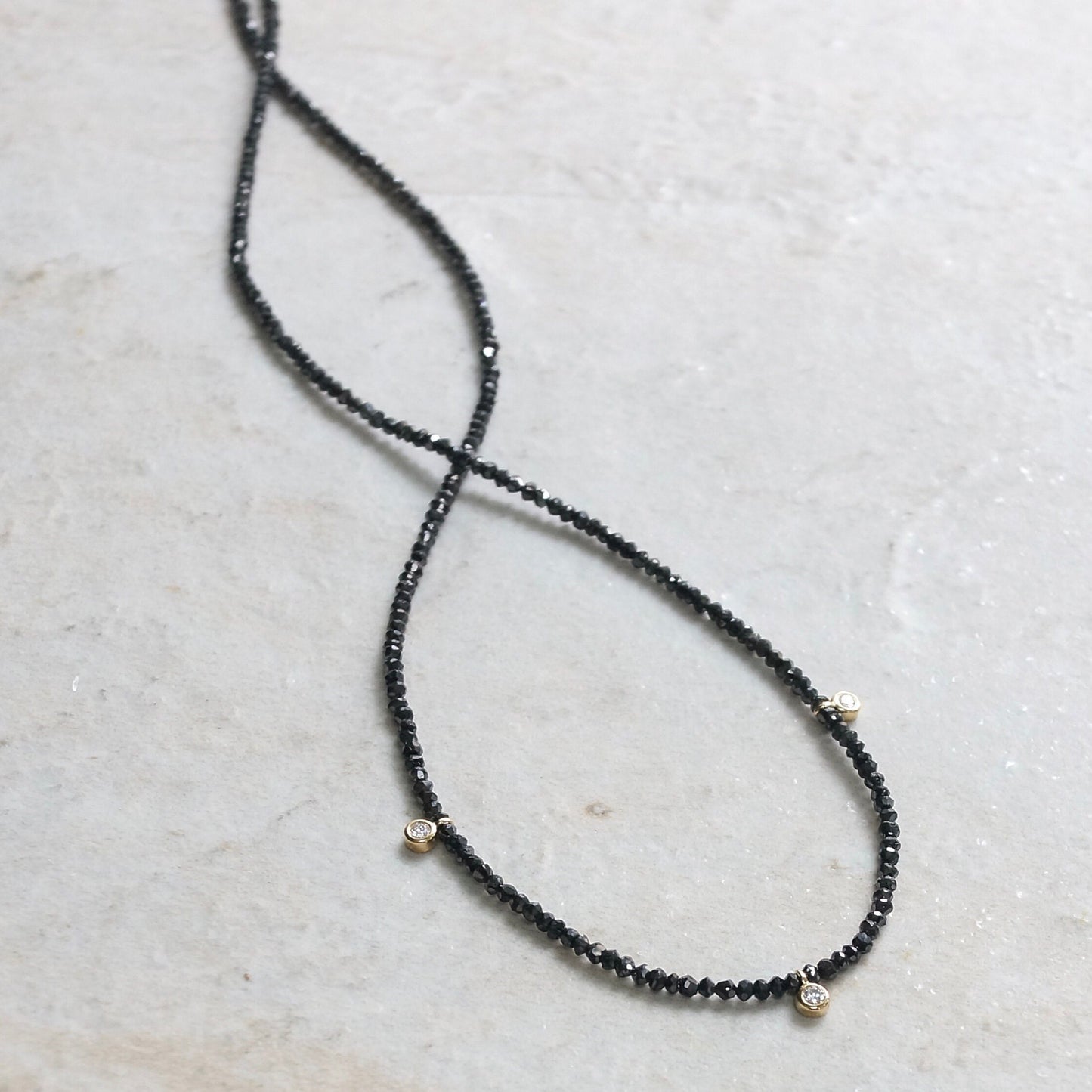 14K Solid Gold: Diamond Necklace, Black Diamond, White Diamond | Real Natural Genuine Diamond | Skinny Layering | Tiny | Dainty | Delicate