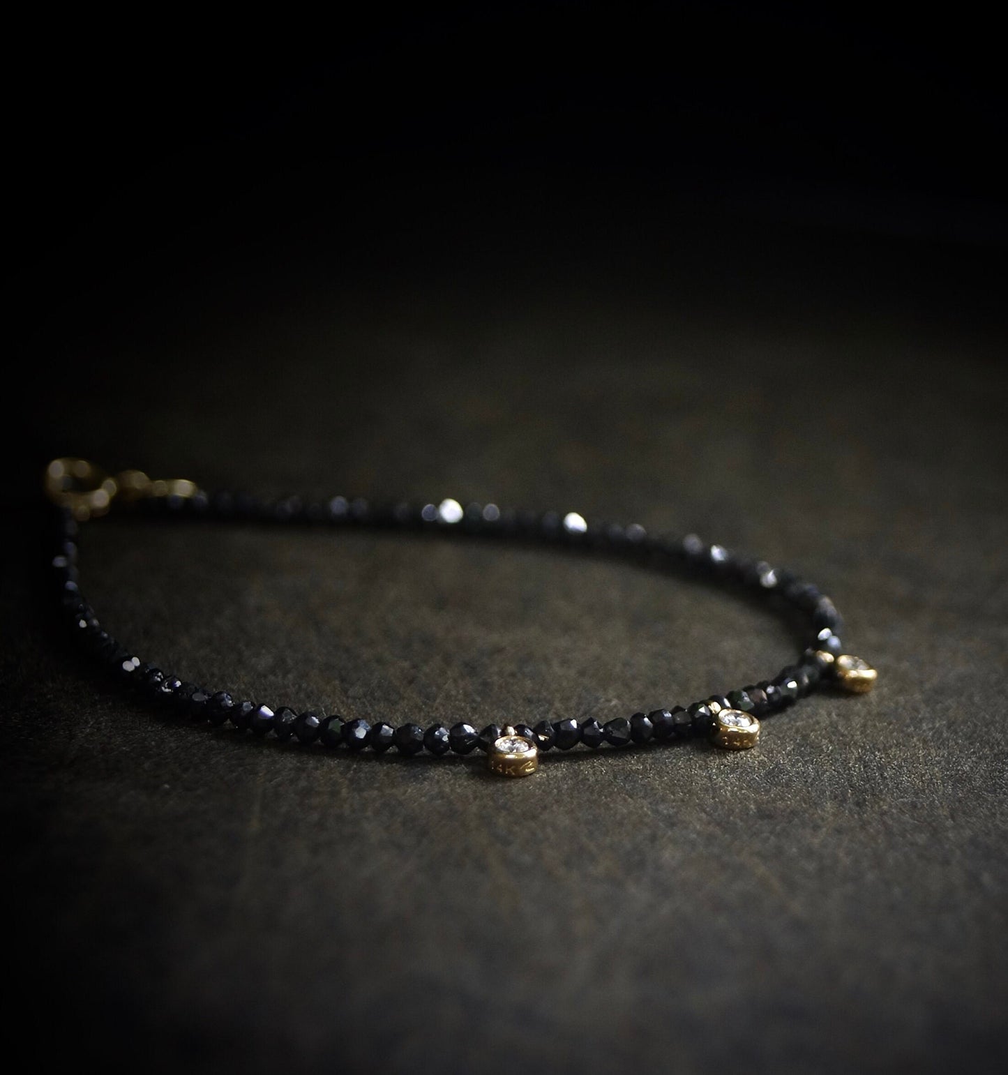 14K Solid Gold: Black & White Diamond Bracelet | Dainty | Delicate | Beaded Stacking Bracelet | April Birthstone | Real Natural Genuine