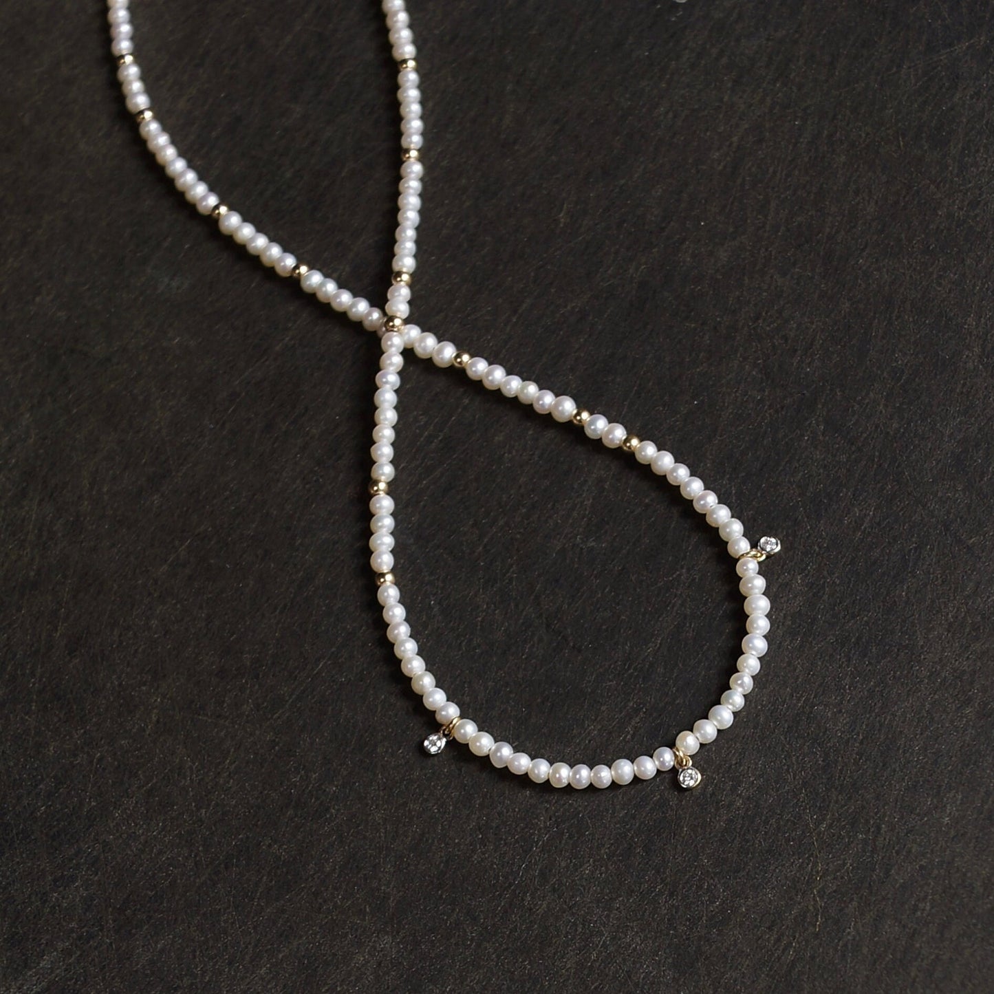 14K: Diamond & Pearl Necklace| 2.5mm|  Natural Pearl| Natural Diamond| Diamond Charm| Dainty Jewelry| Fine Jewelry| Solid Gold