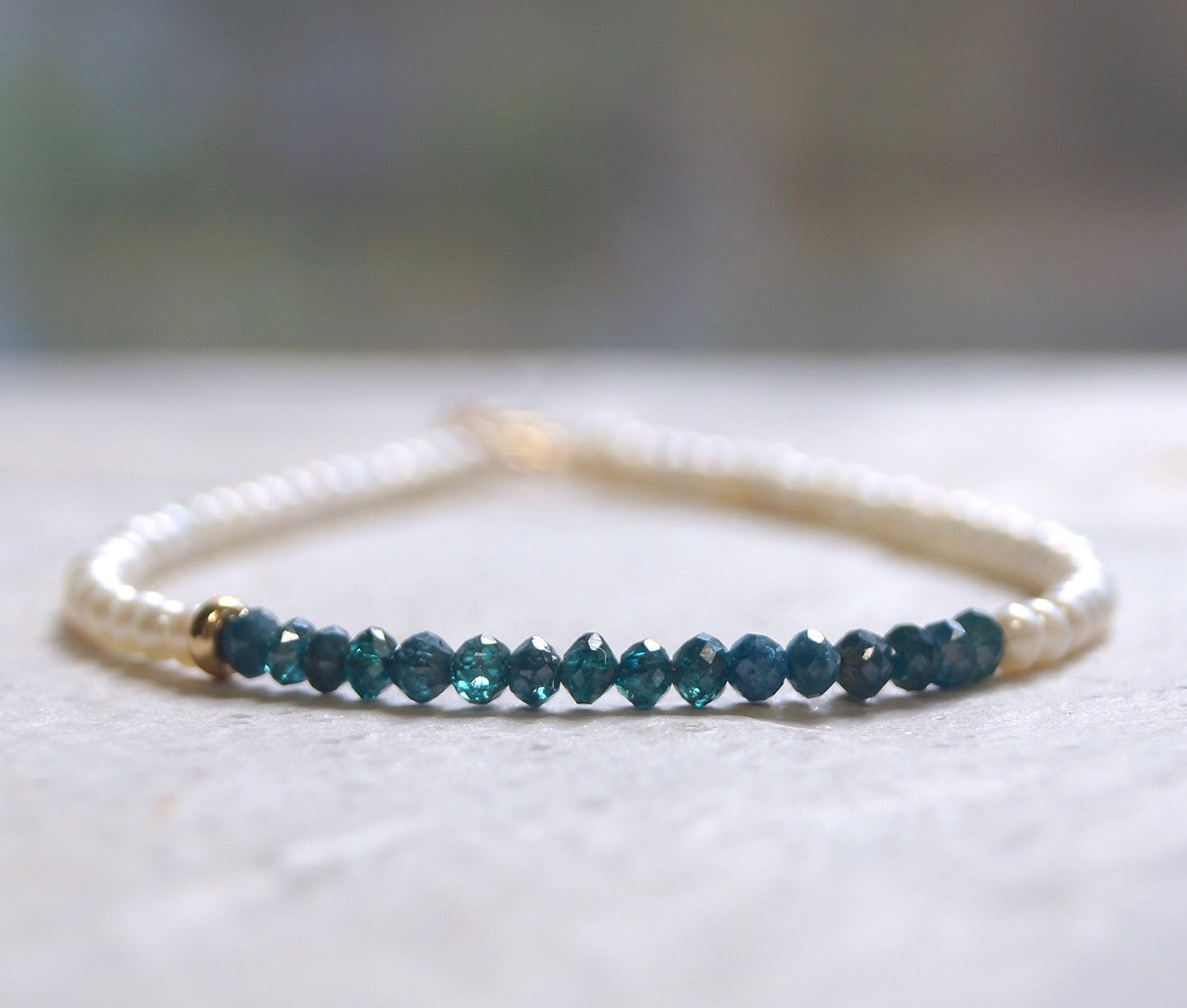 14K Blue Diamond Bracelet | 2.5mm| Solid Gold| Natural Pearl Bead| Natural Diamond Bead| Fine Jewelry | Anniversary Gift