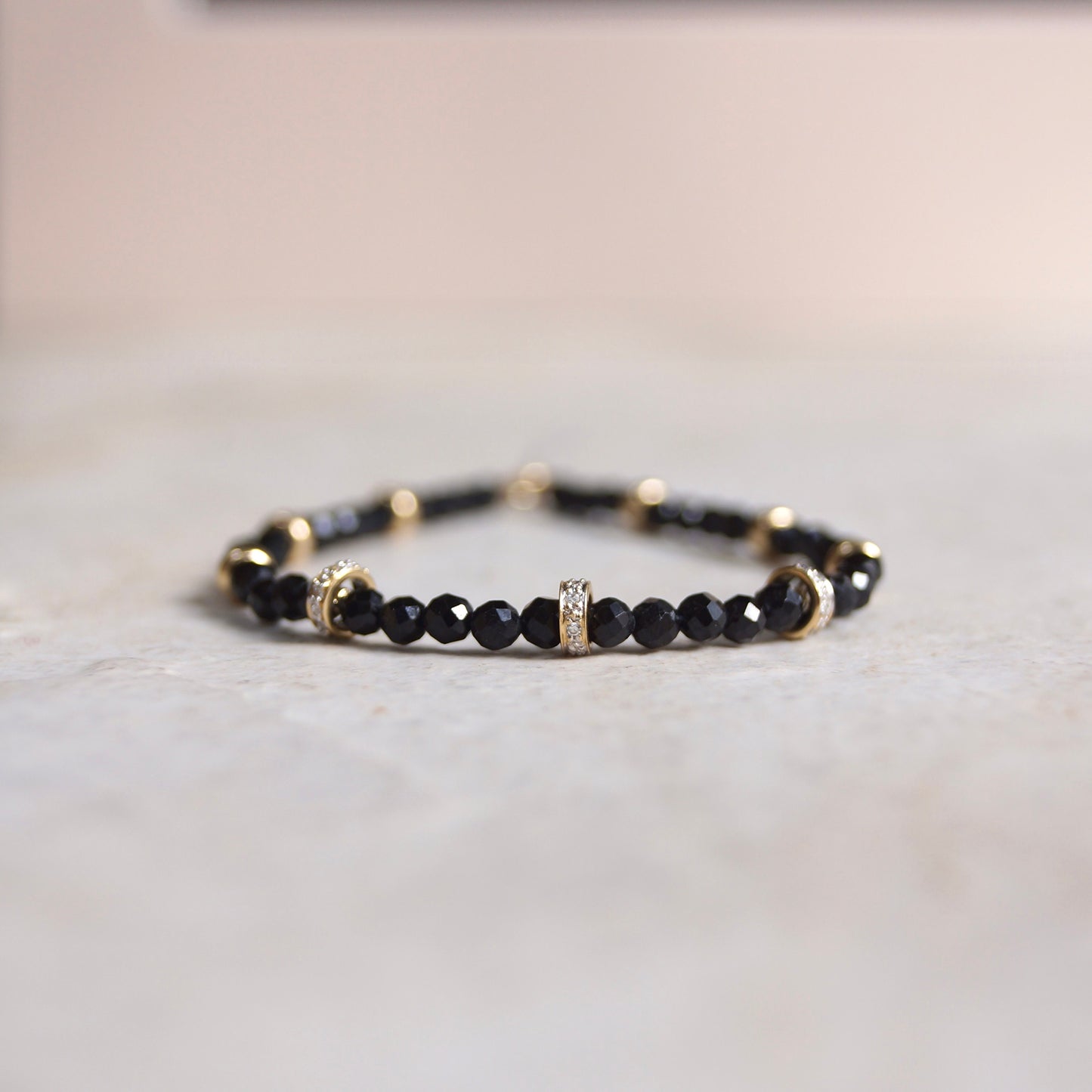 14K: Tourmaline & Diamond Bead Bracelet | 3.5mm | Natural Diamond | Black Tourmaline | Father's Day | Fine Jewelry | Spiritual Bracelet