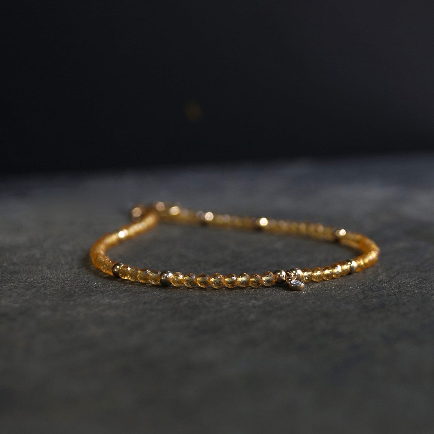 14K: Diamond & Citrine Bracelet | 2mm | Natural Diamond Charm | Yellow Crystal | Boho| Delicate  | Fine Jewelry | Anniversary