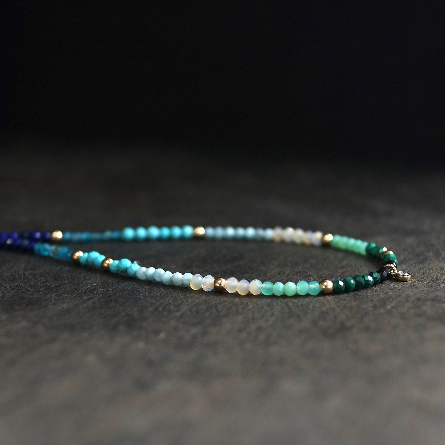 14K: Diamond & Multi Color Bead Bracelet | 2mm | Natural Diamond Charm | Rainbow Gemstone | Boho| Ombre  | Fine Jewelry | Anniversary