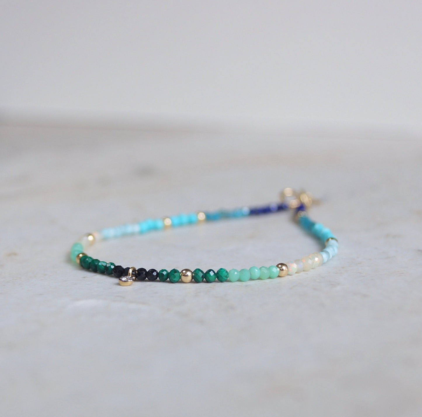 14K: Diamond & Multi Color Bead Bracelet | 2mm | Natural Diamond Charm | Rainbow Gemstone | Boho| Ombre  | Fine Jewelry | Anniversary