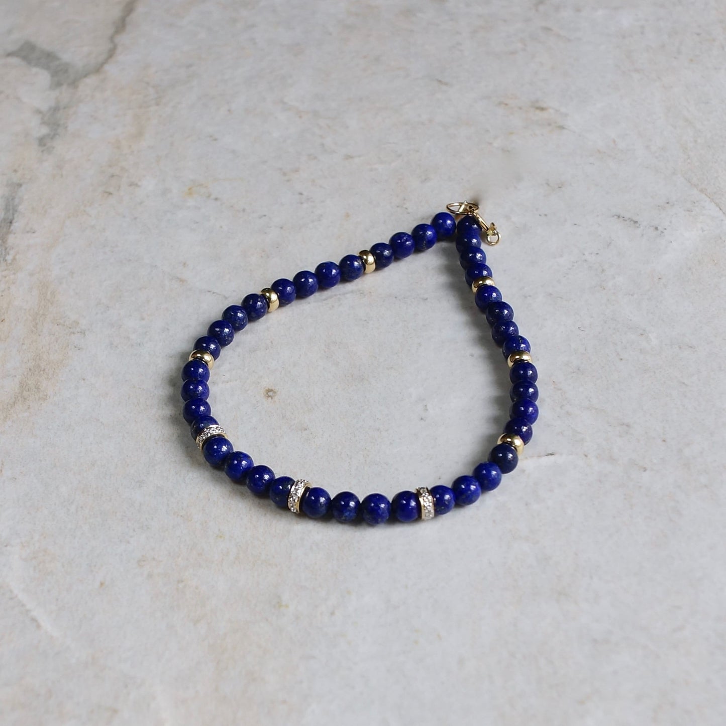 14K: Diamond Spiritual Bead Bracelet | 4mm |  Diamond | Lapis Lazuli | Bead Bracelet | Navy Blue Gemstone | Fine Jewelry | For Him